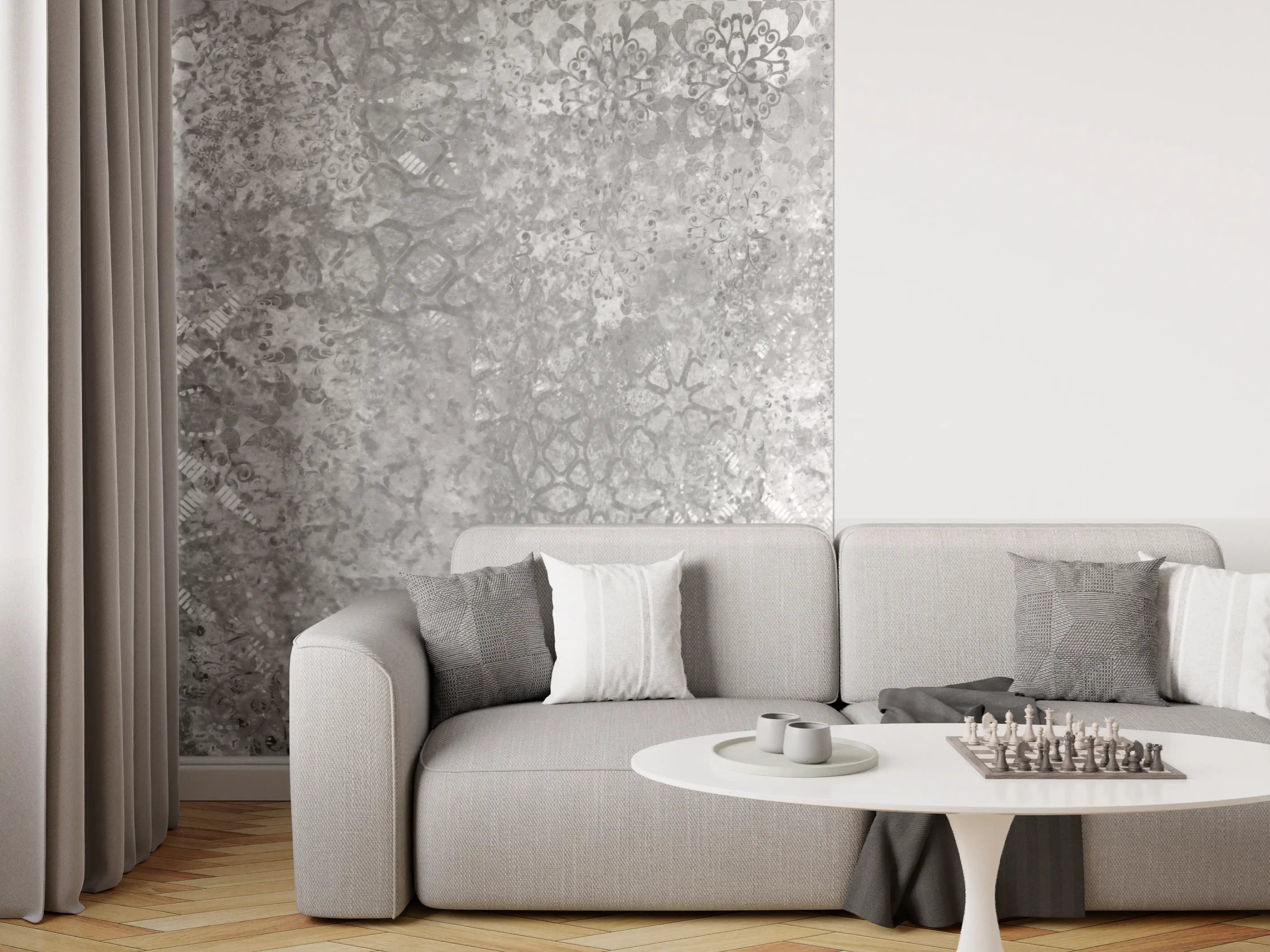 Wandverkleidung Wohnzimmer - Gräuliche Patchwork Fliesen