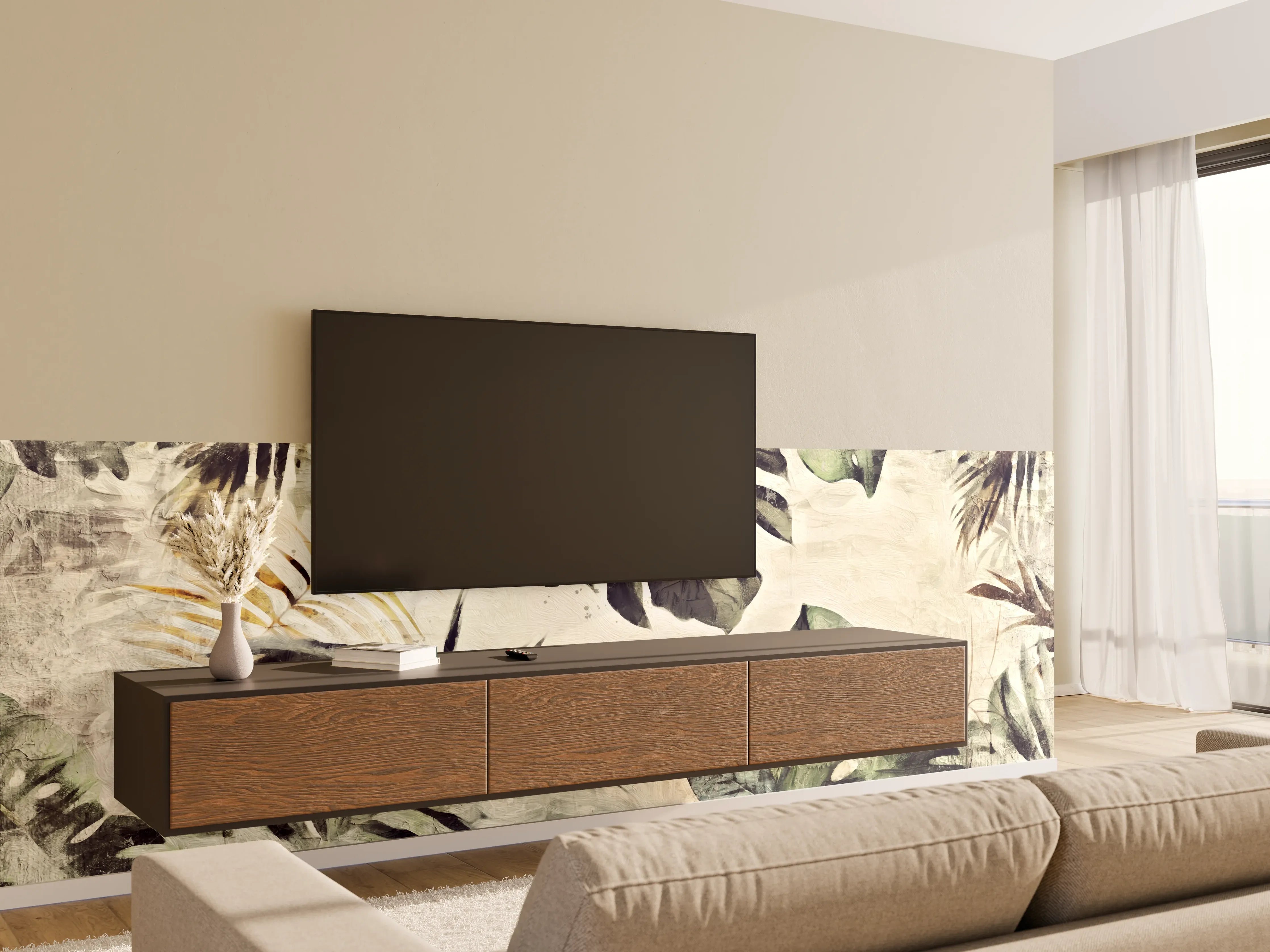 Wandverkleidung Wohnzimmer - Gräuliche Pflanzen - Floral