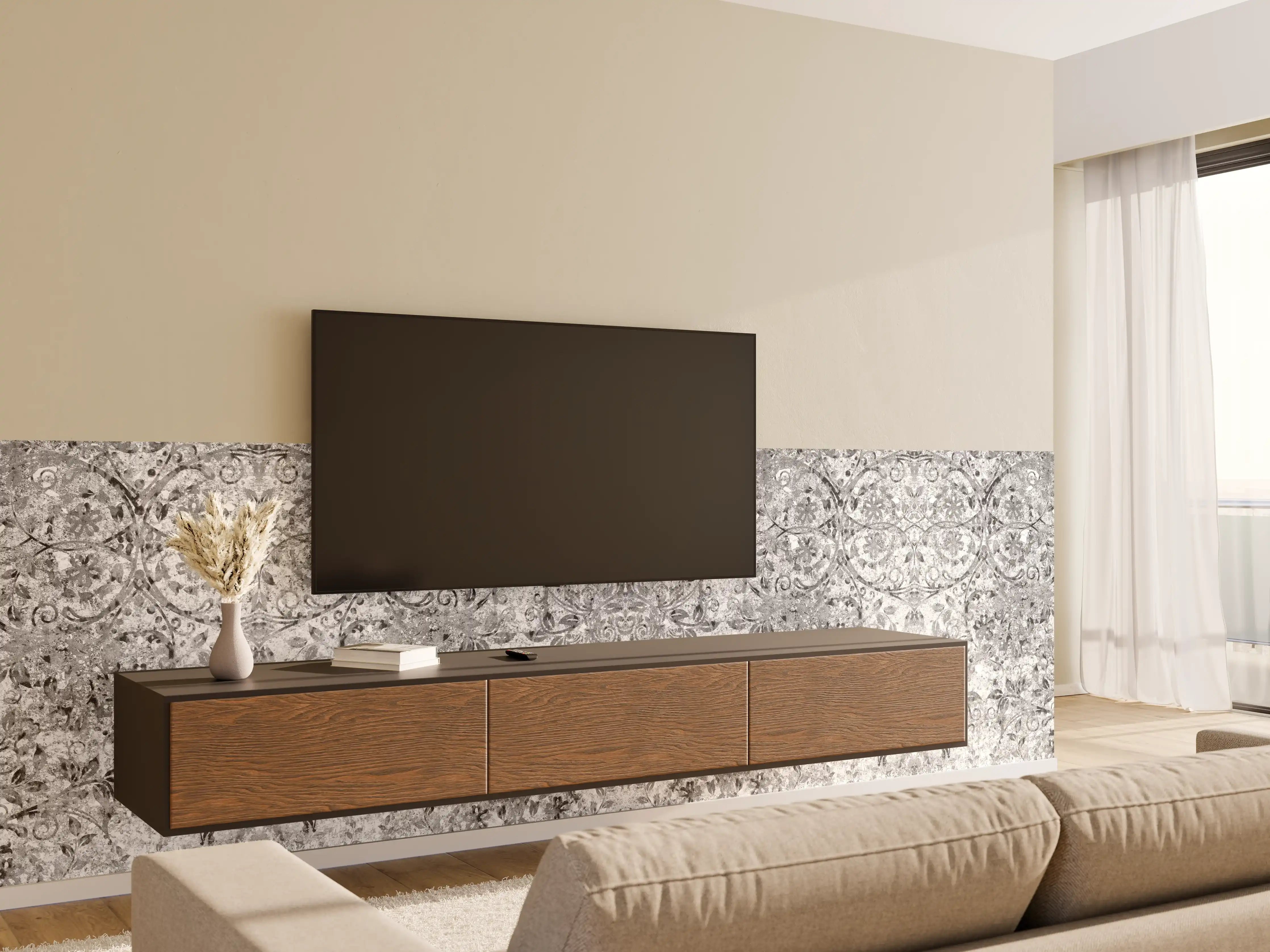 Wandverkleidung Wohnzimmer - Gräuliche gealterte Tapet-Wand