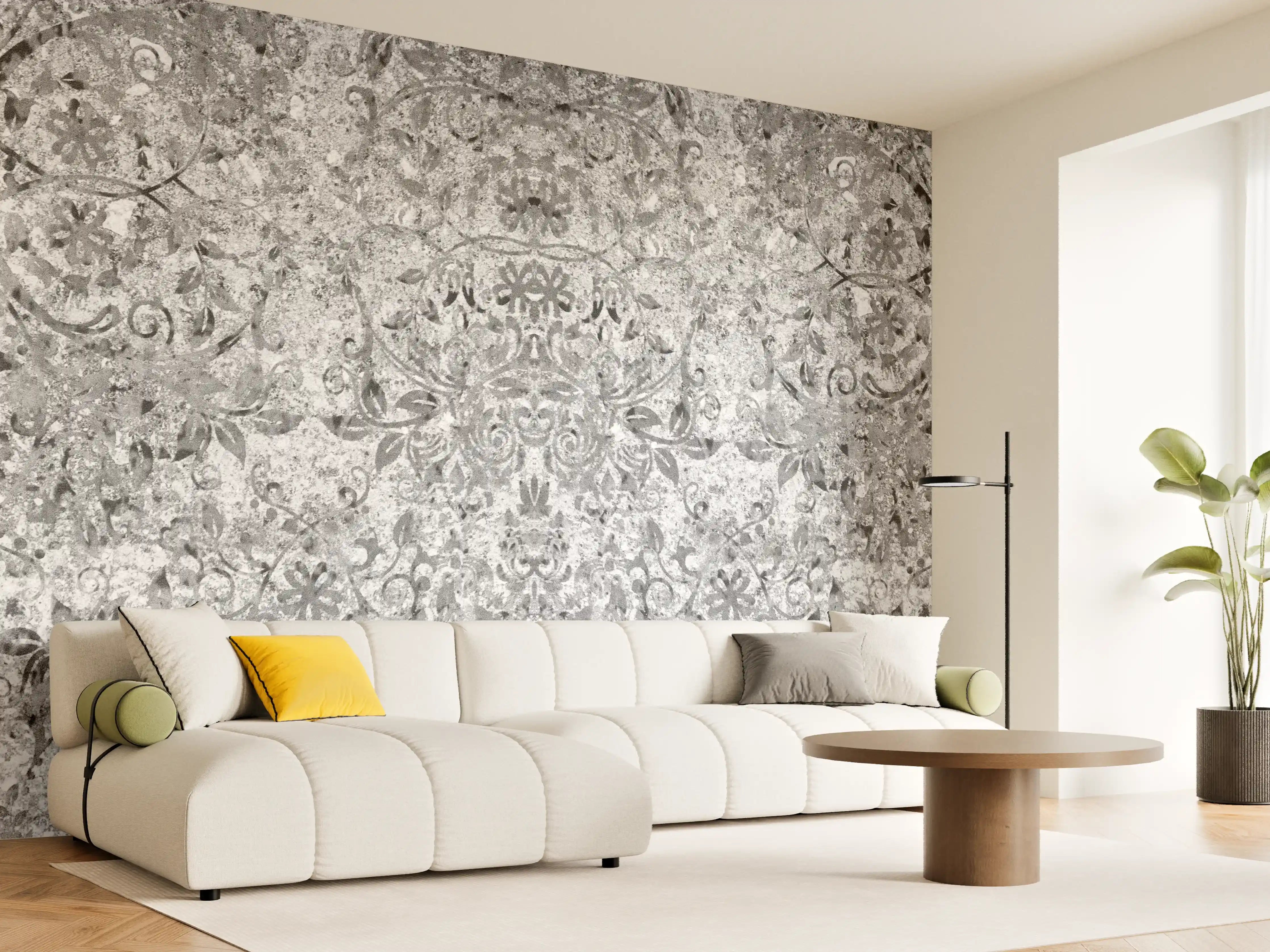 Wandverkleidung Wohnzimmer - Gräuliche gealterte Tapet-Wand