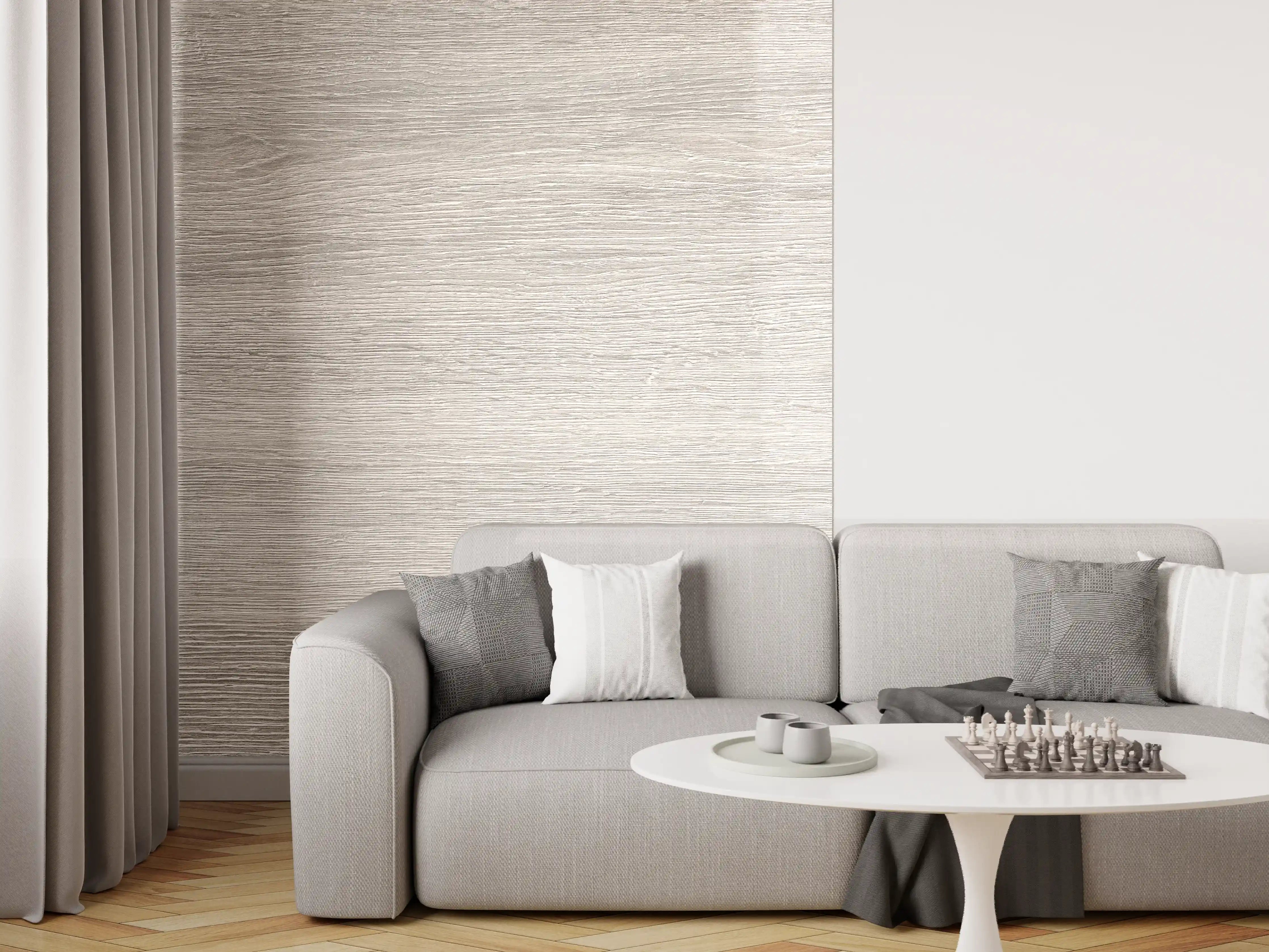 Wandverkleidung Wohnzimmer - Gräuliches Eichenholzplatte