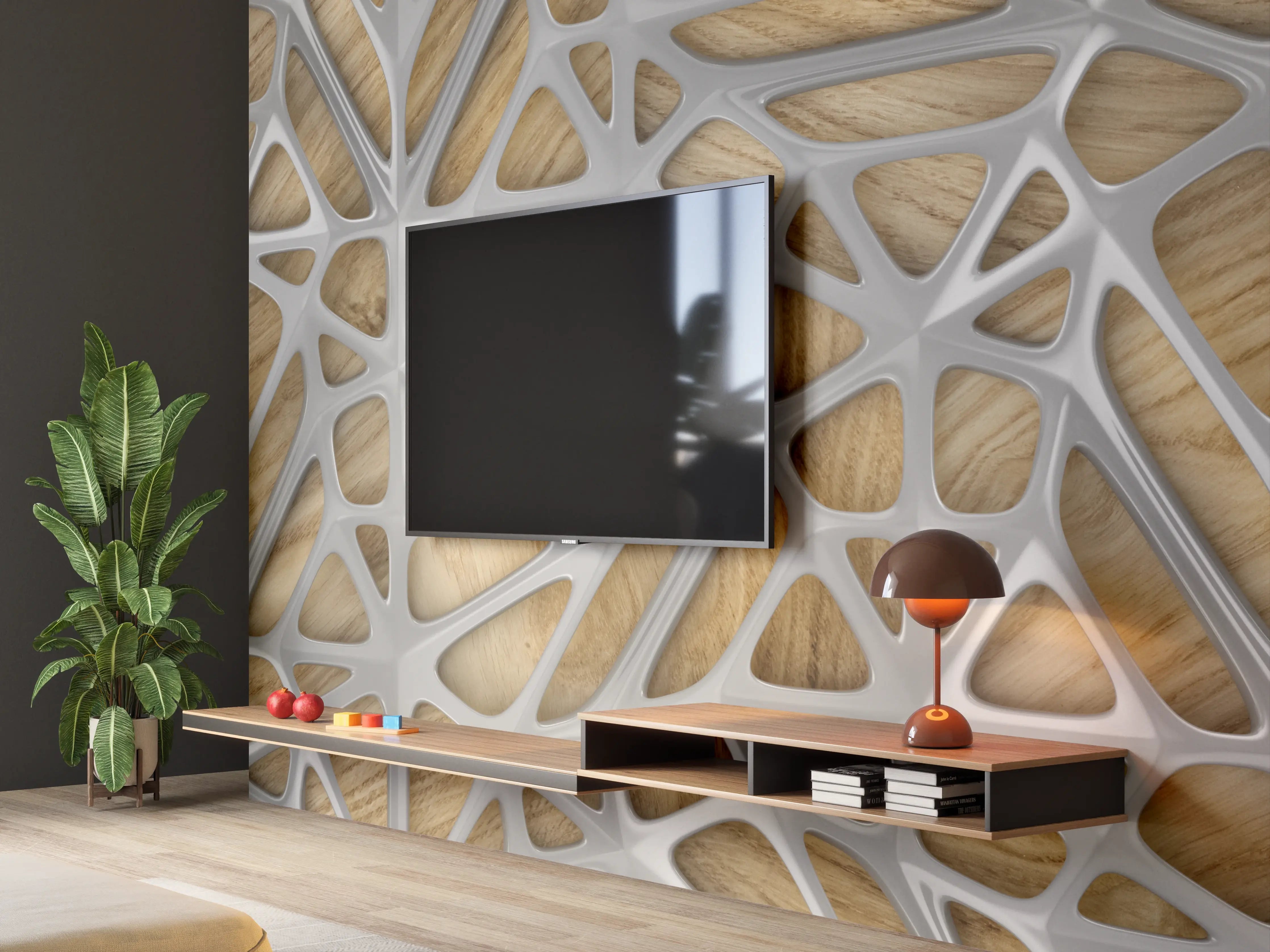 Wandverkleidung Wohnzimmer - Gräuliches Gitter Muster