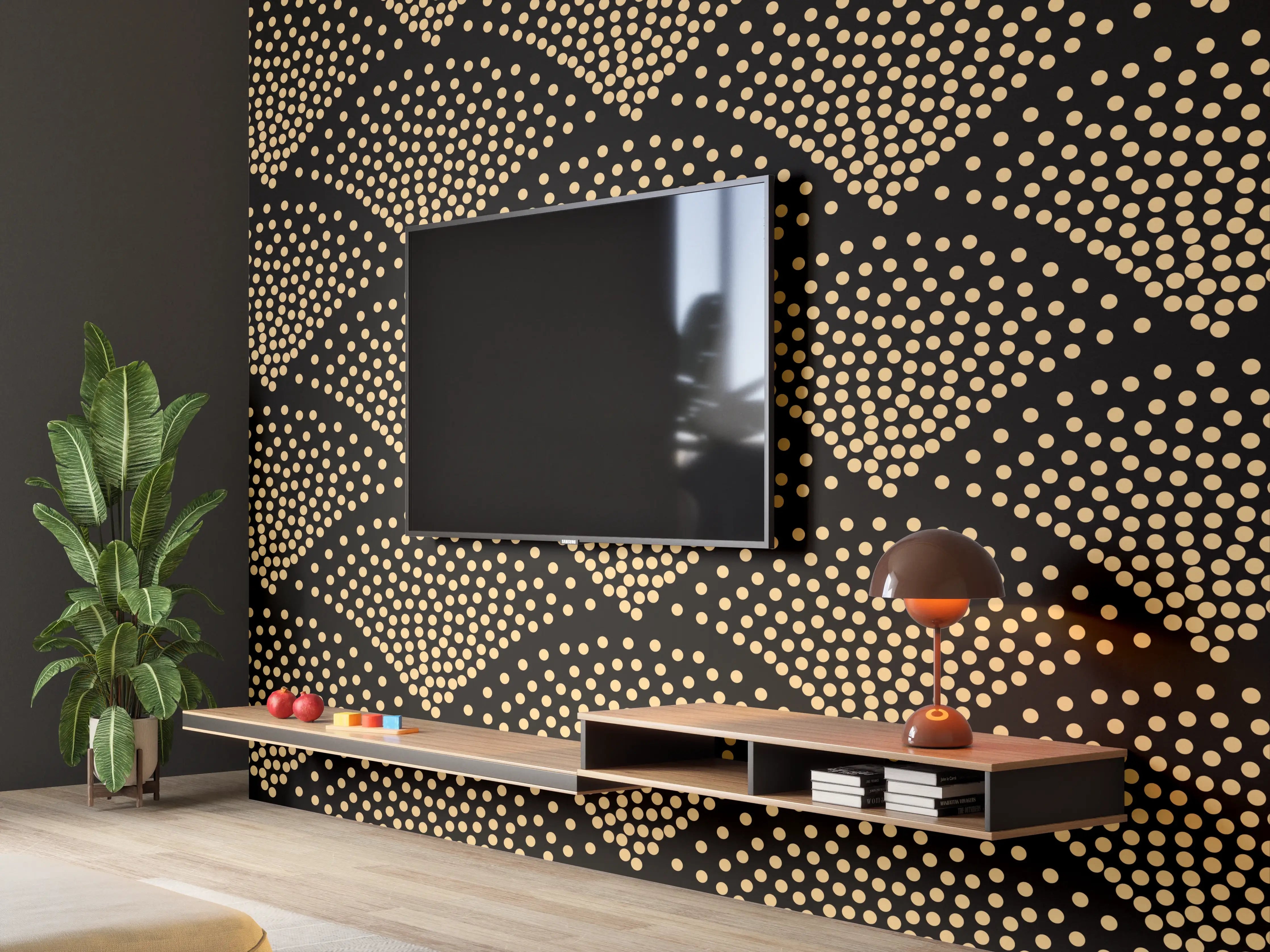 Wandverkleidung Wohnzimmer - Grafik-Textur-Schwarz-Hellbraun