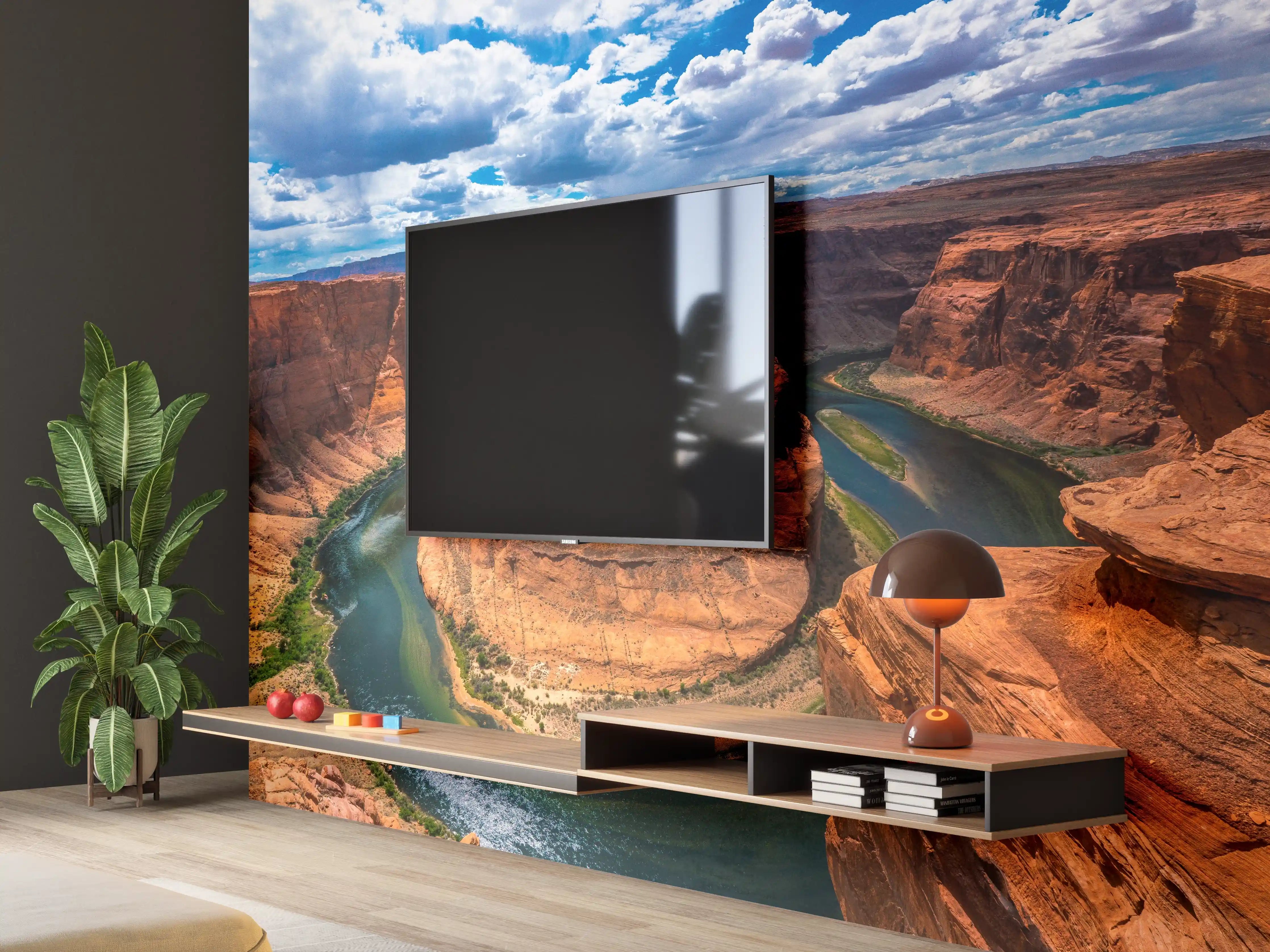Wandverkleidung Wohnzimmer - Grandiose Canyon-Landschaft mit Fluss