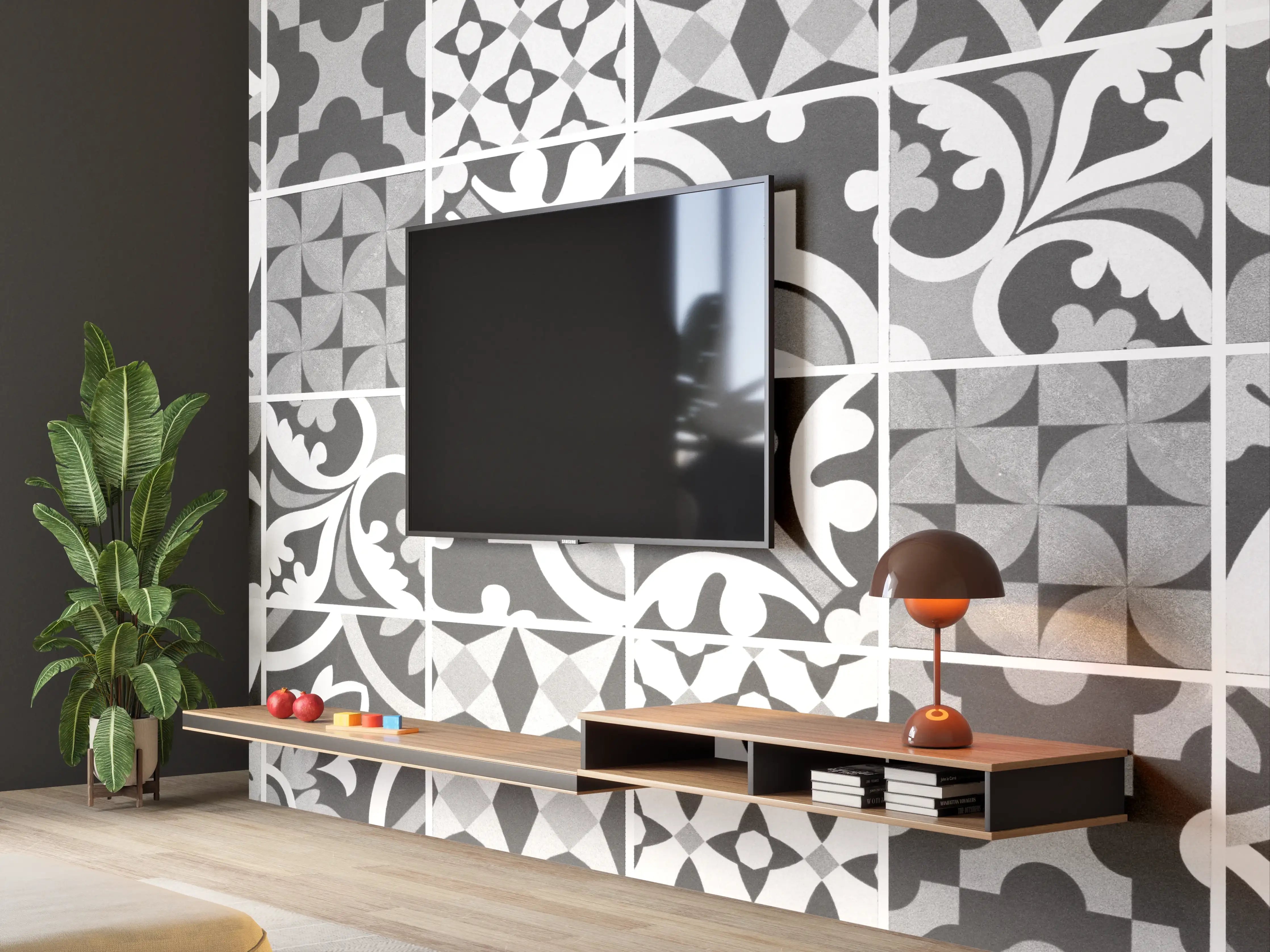 Wandverkleidung Wohnzimmer - Grau-Weiß Vintage Mosaik
