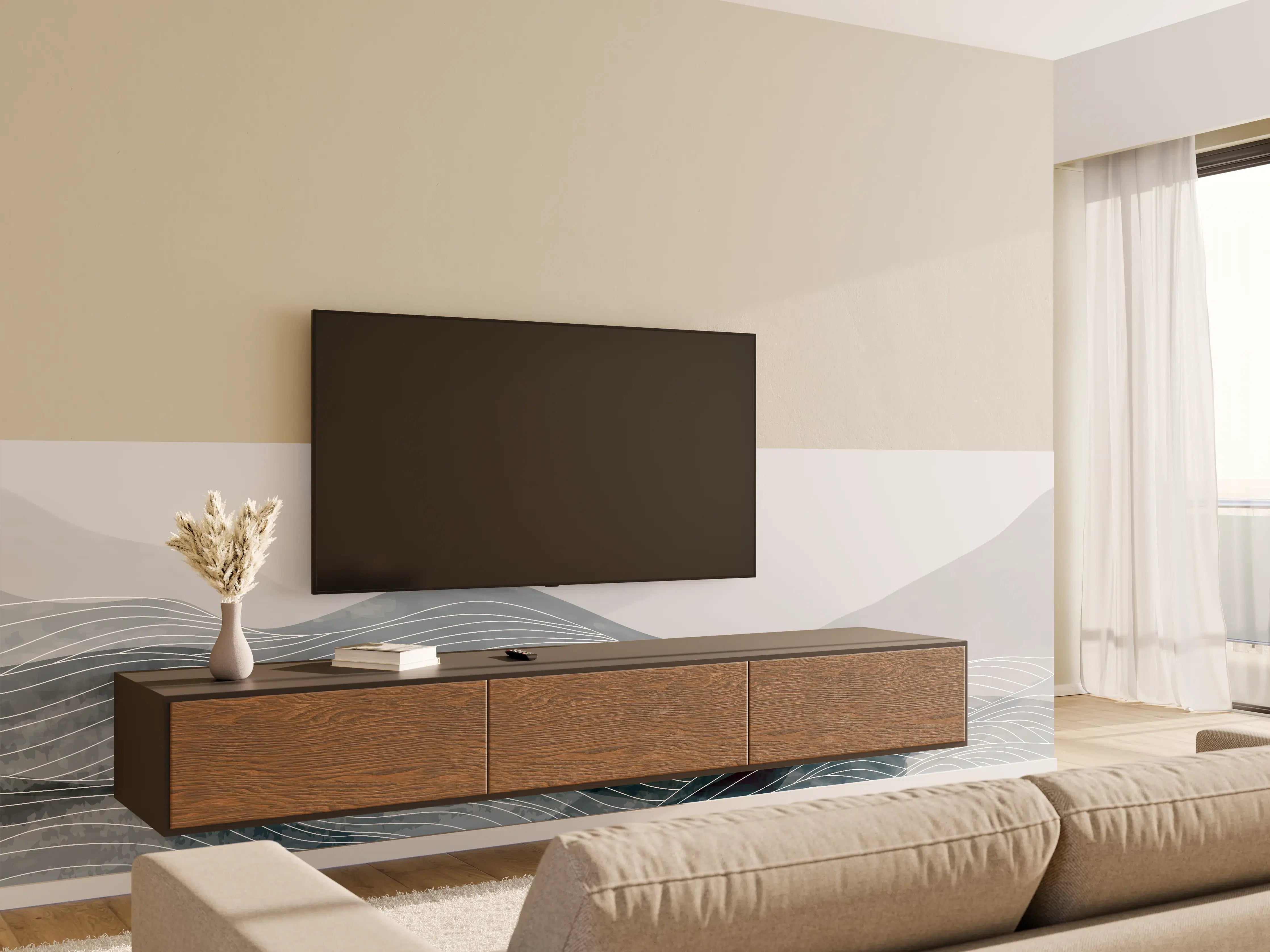 Wandverkleidung Wohnzimmer - Grau-Weiße Wellenstruktur