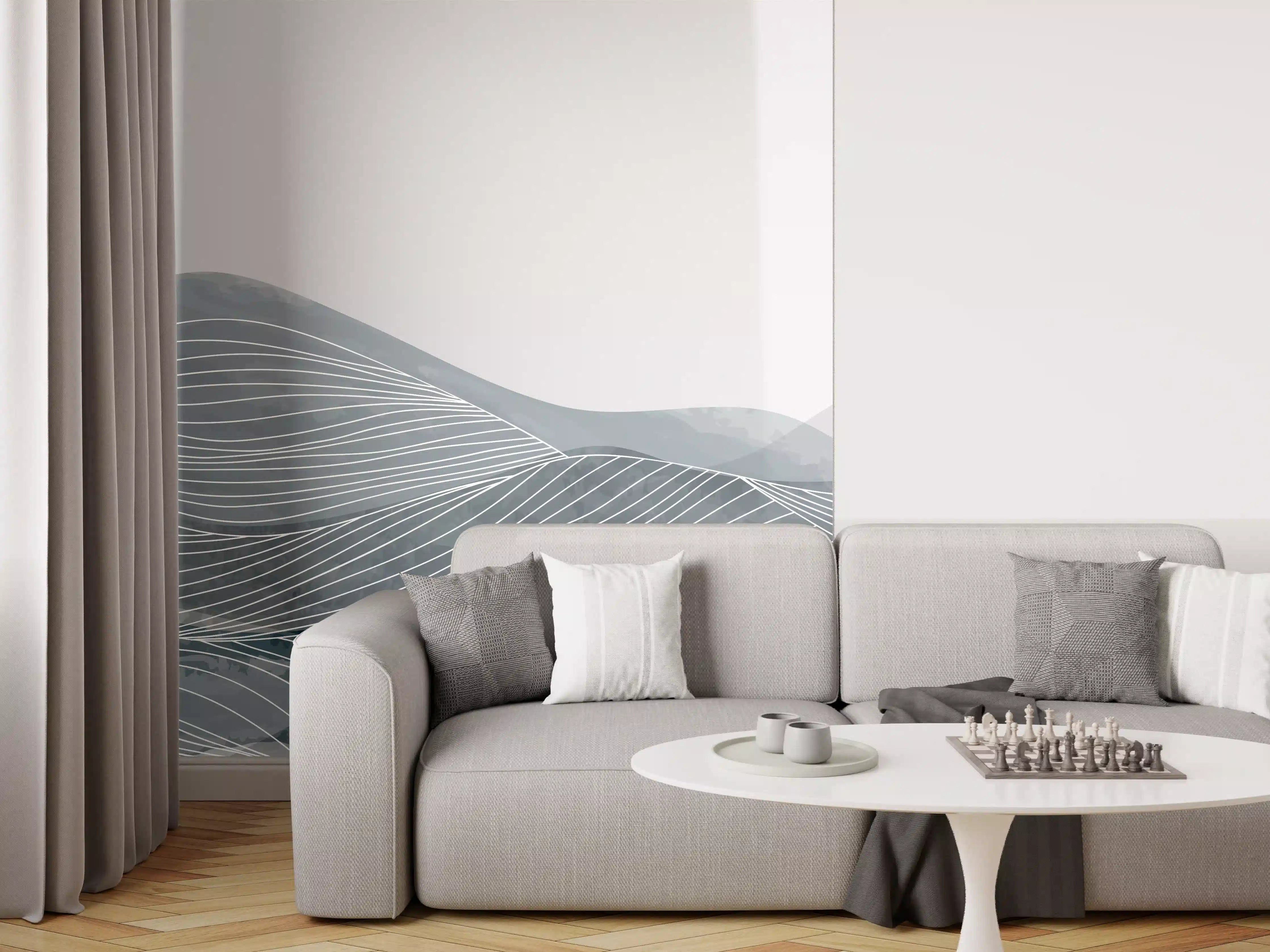 Wandverkleidung Wohnzimmer - Grau-Weiße Wellenstruktur
