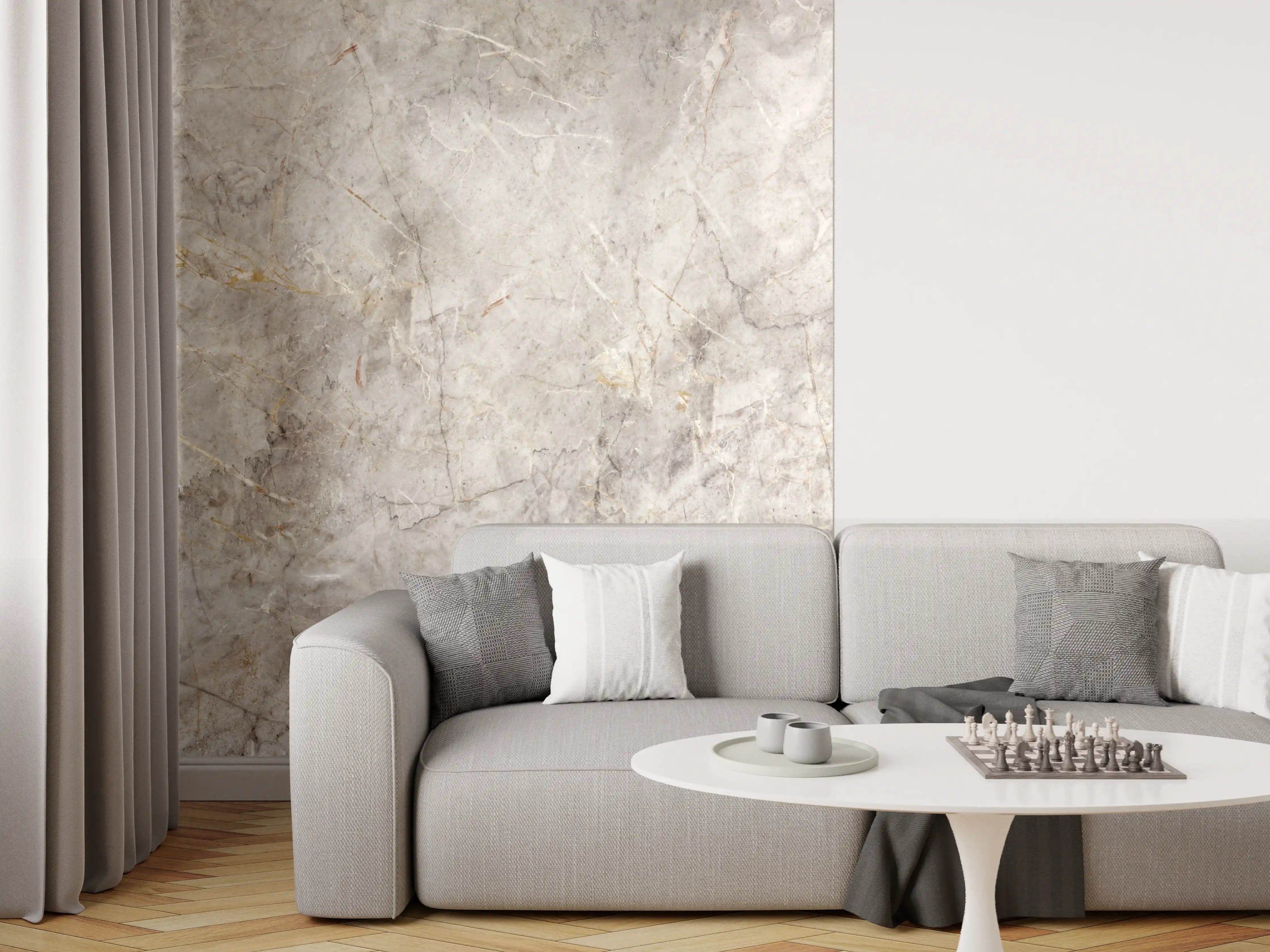 Wandverkleidung Wohnzimmer - Grau-Weißer Marmorstein Effekt