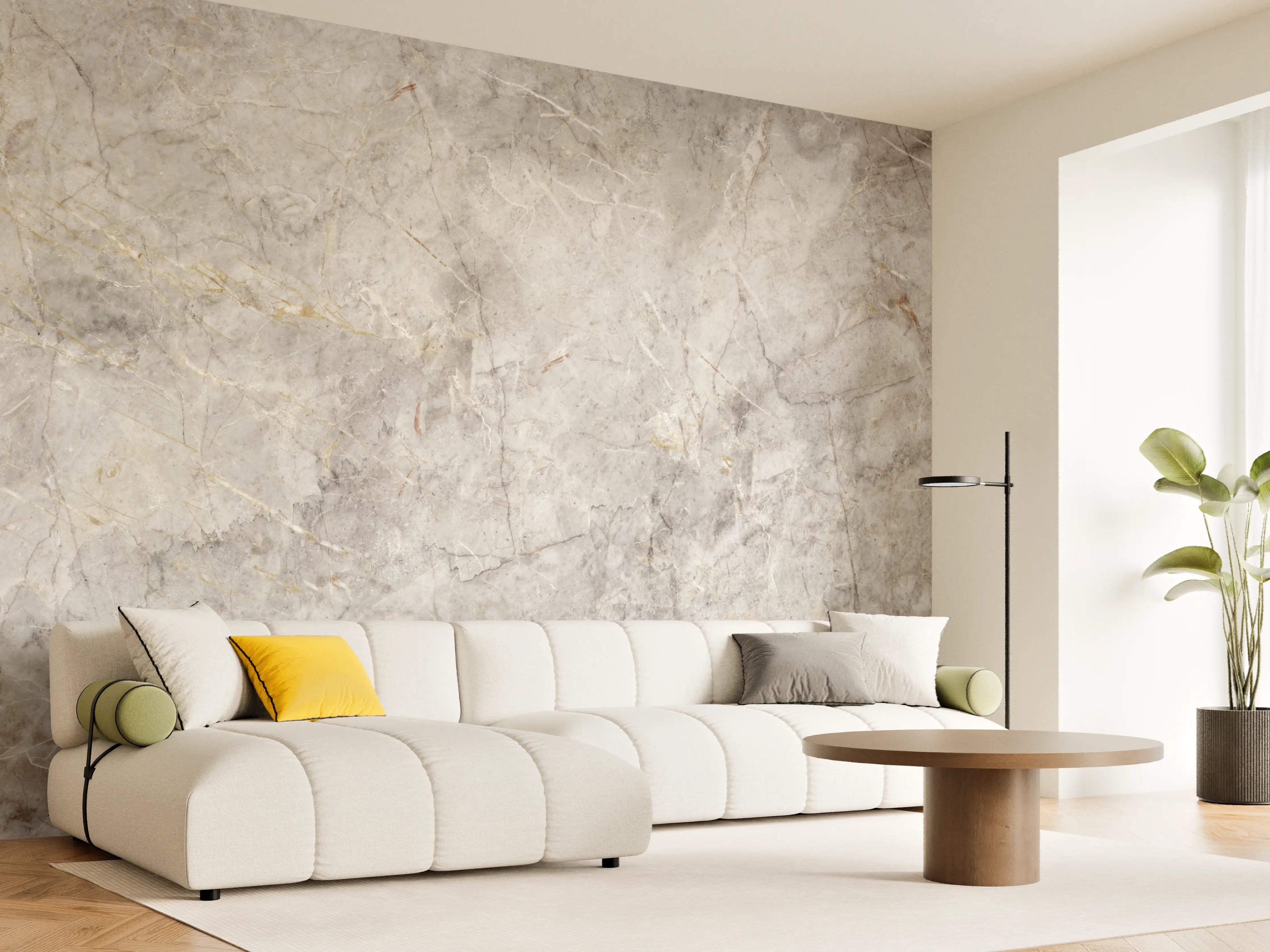 Wandverkleidung Wohnzimmer - Grau-Weißer Marmorstein Effekt