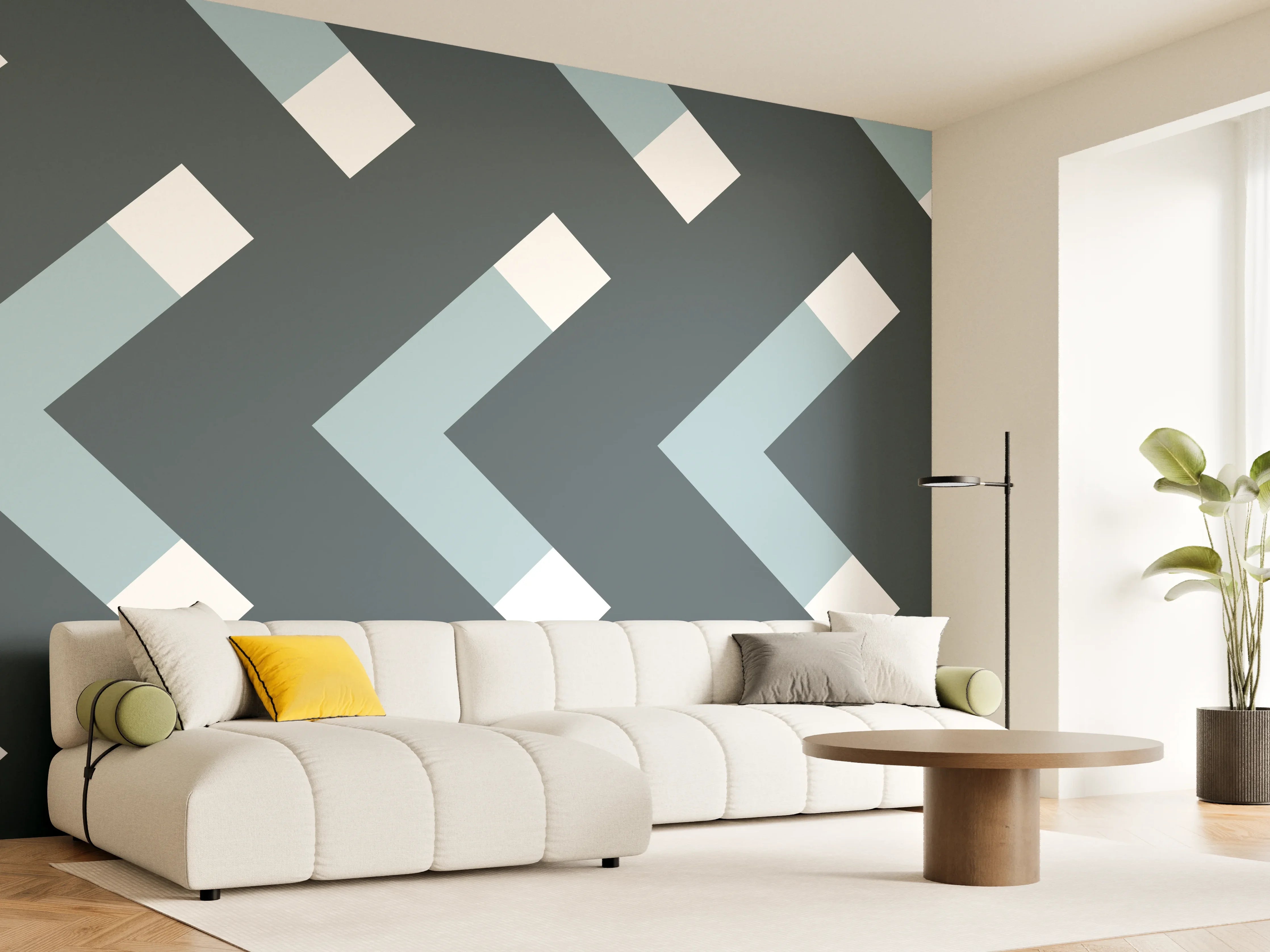 Wandverkleidung Wohnzimmer - Grau-Weißes Chevron Muster