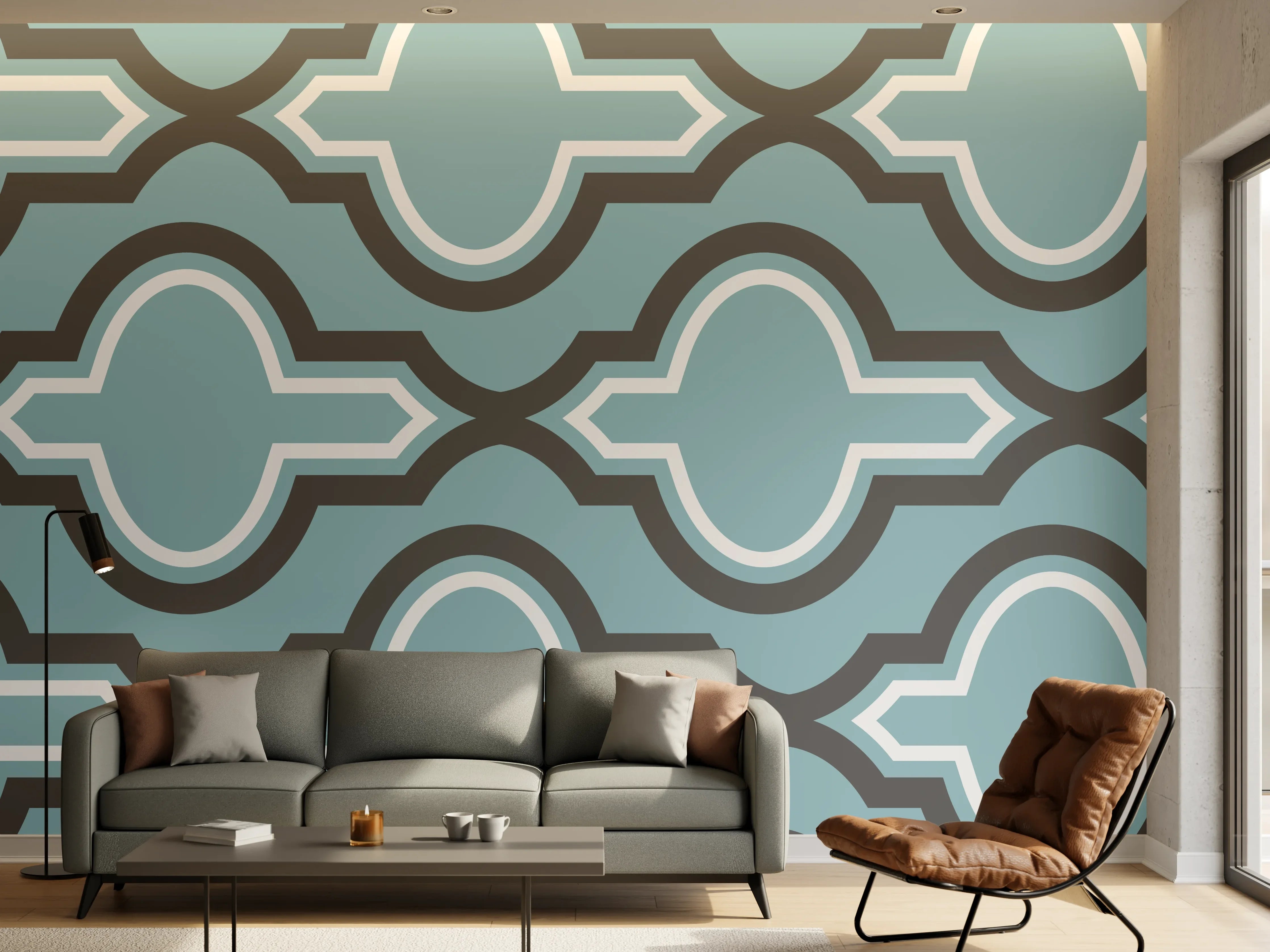 Wandverkleidung Wohnzimmer - Grau-Weißes Grafikdesign Muster