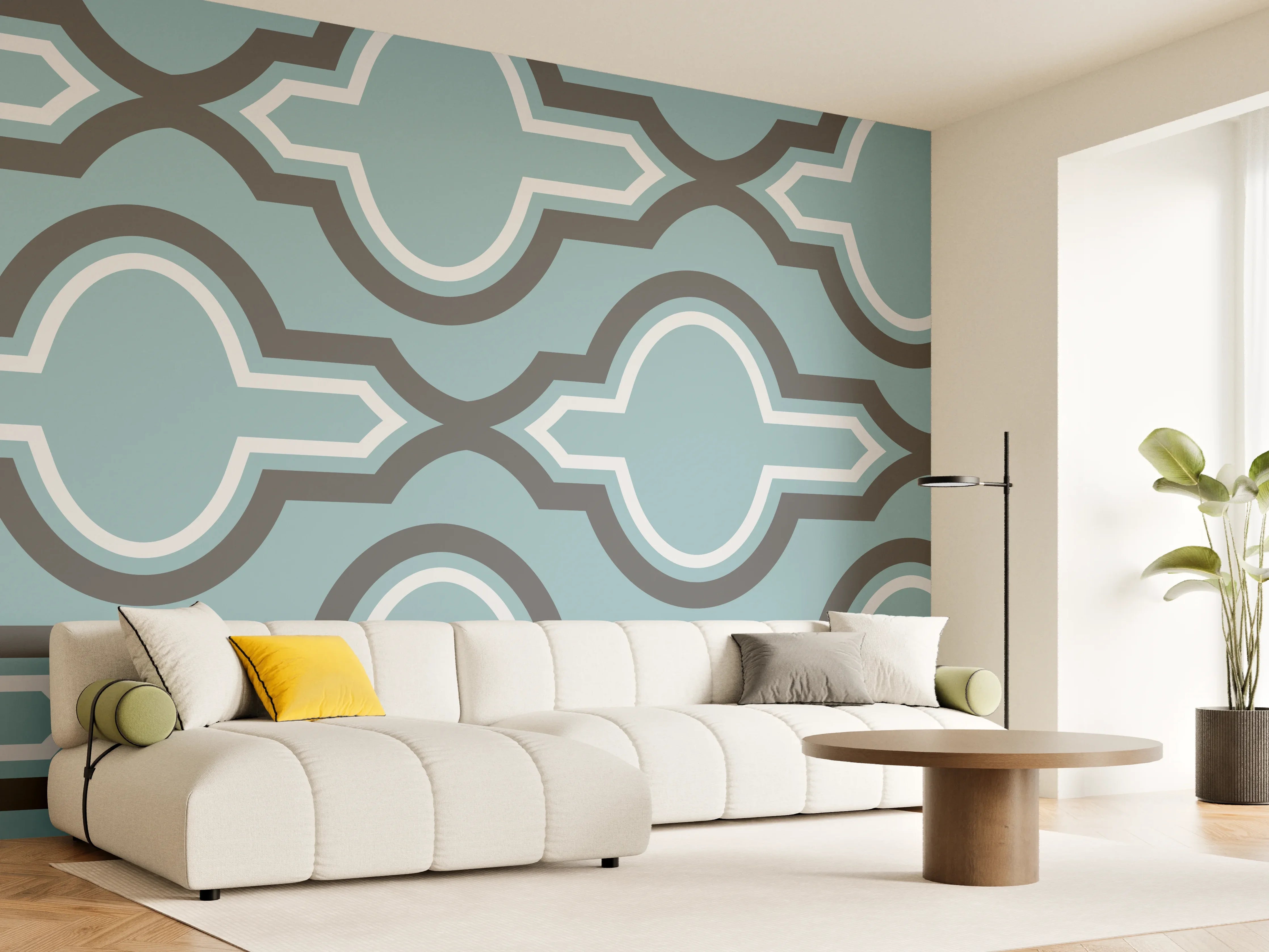 Wandverkleidung Wohnzimmer - Grau-Weißes Grafikdesign Muster