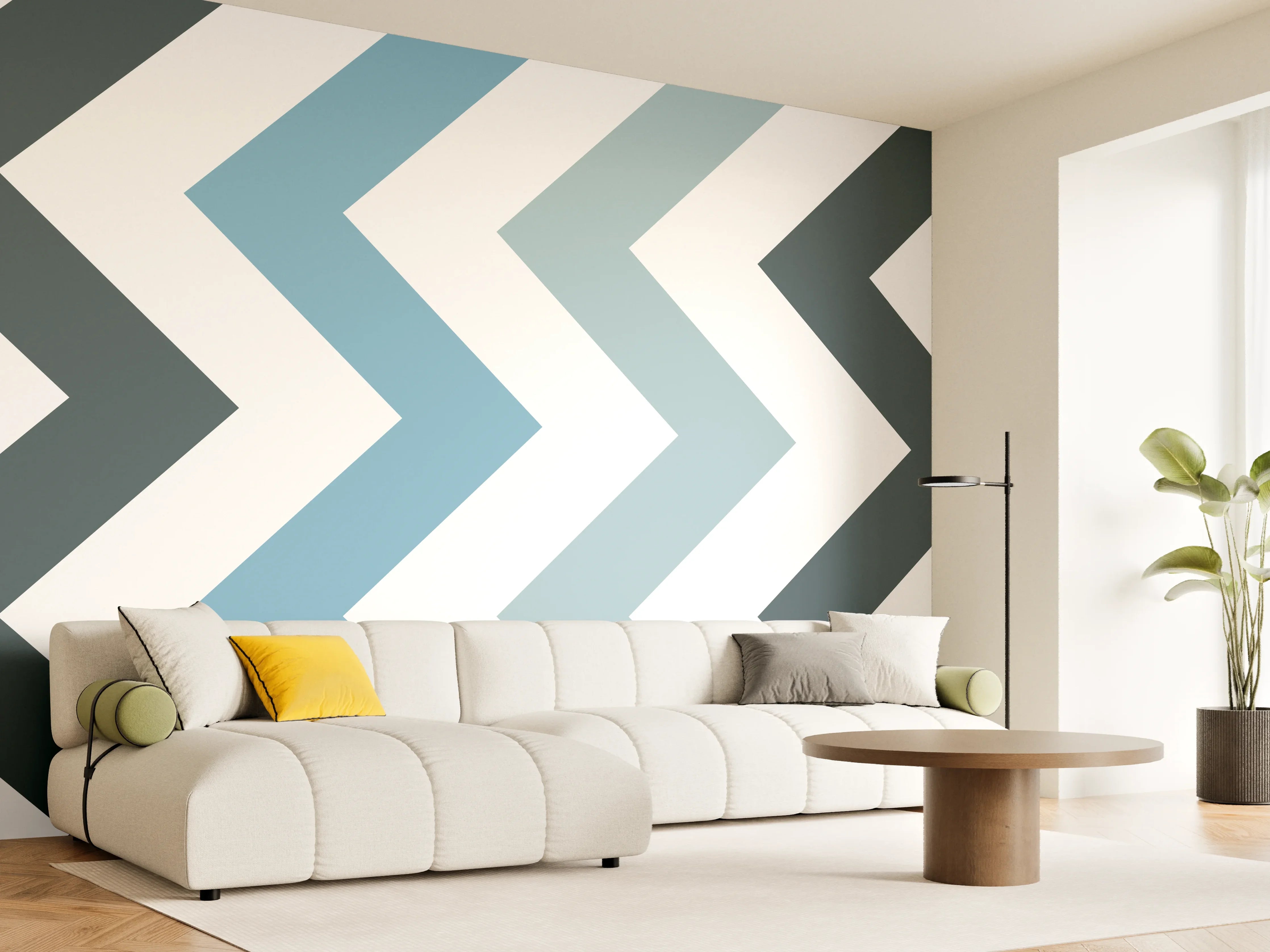 Wandverkleidung Wohnzimmer - Grau-Weißes Zick-Zack-Design