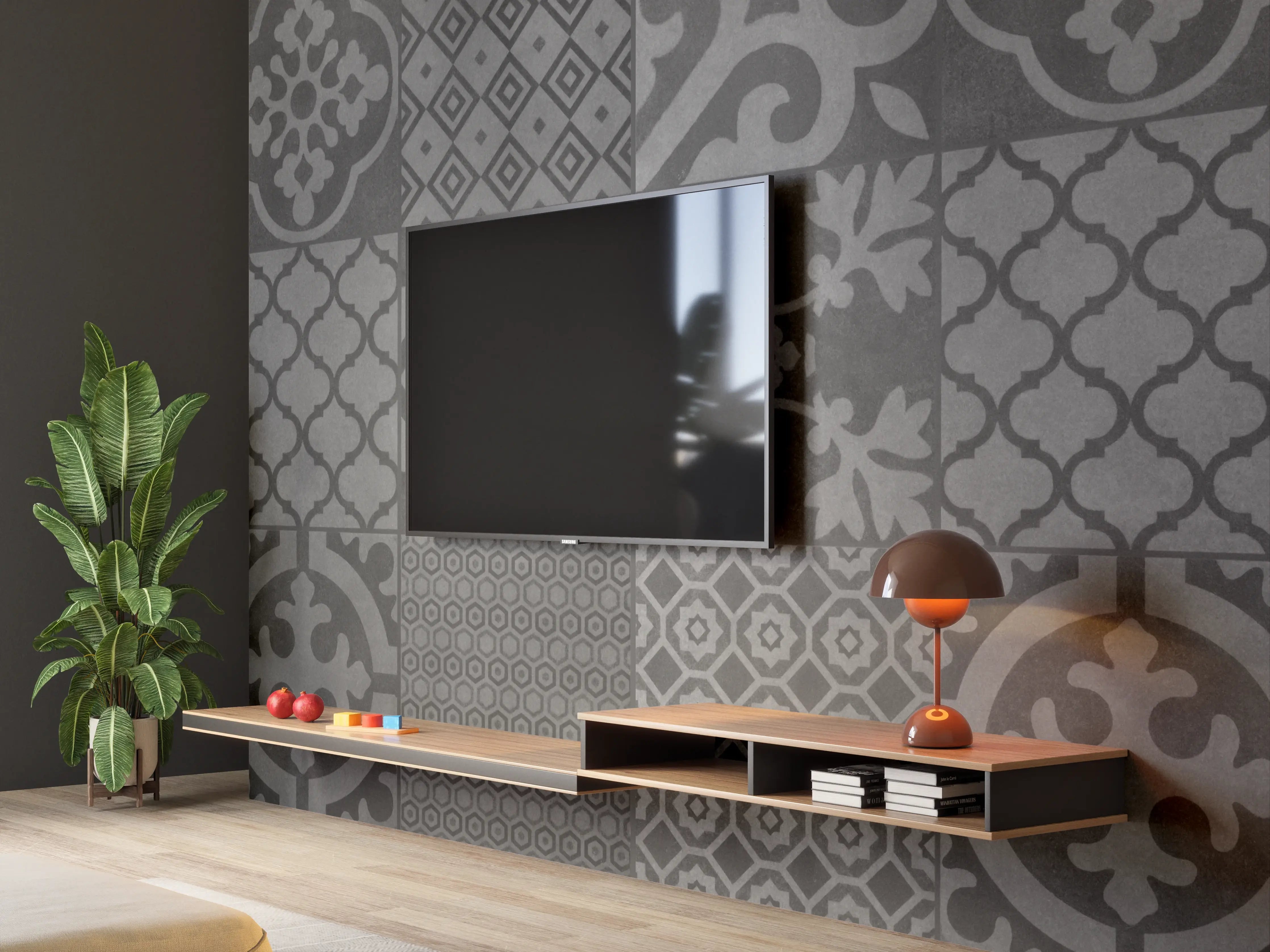Wandverkleidung Wohnzimmer - Grau vintage Fliesen