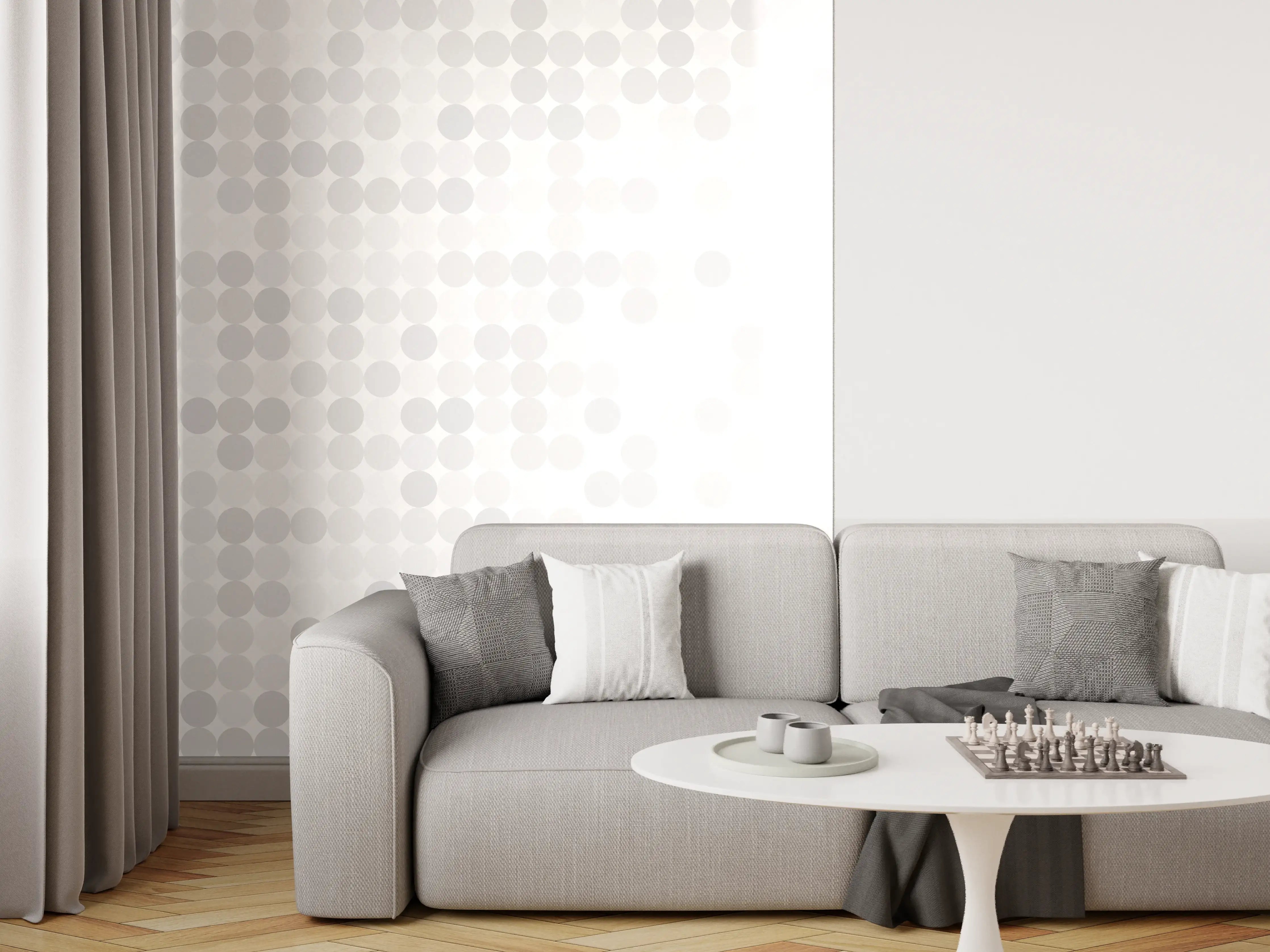 Wandverkleidung Wohnzimmer - Grau-weißes Punktmuster