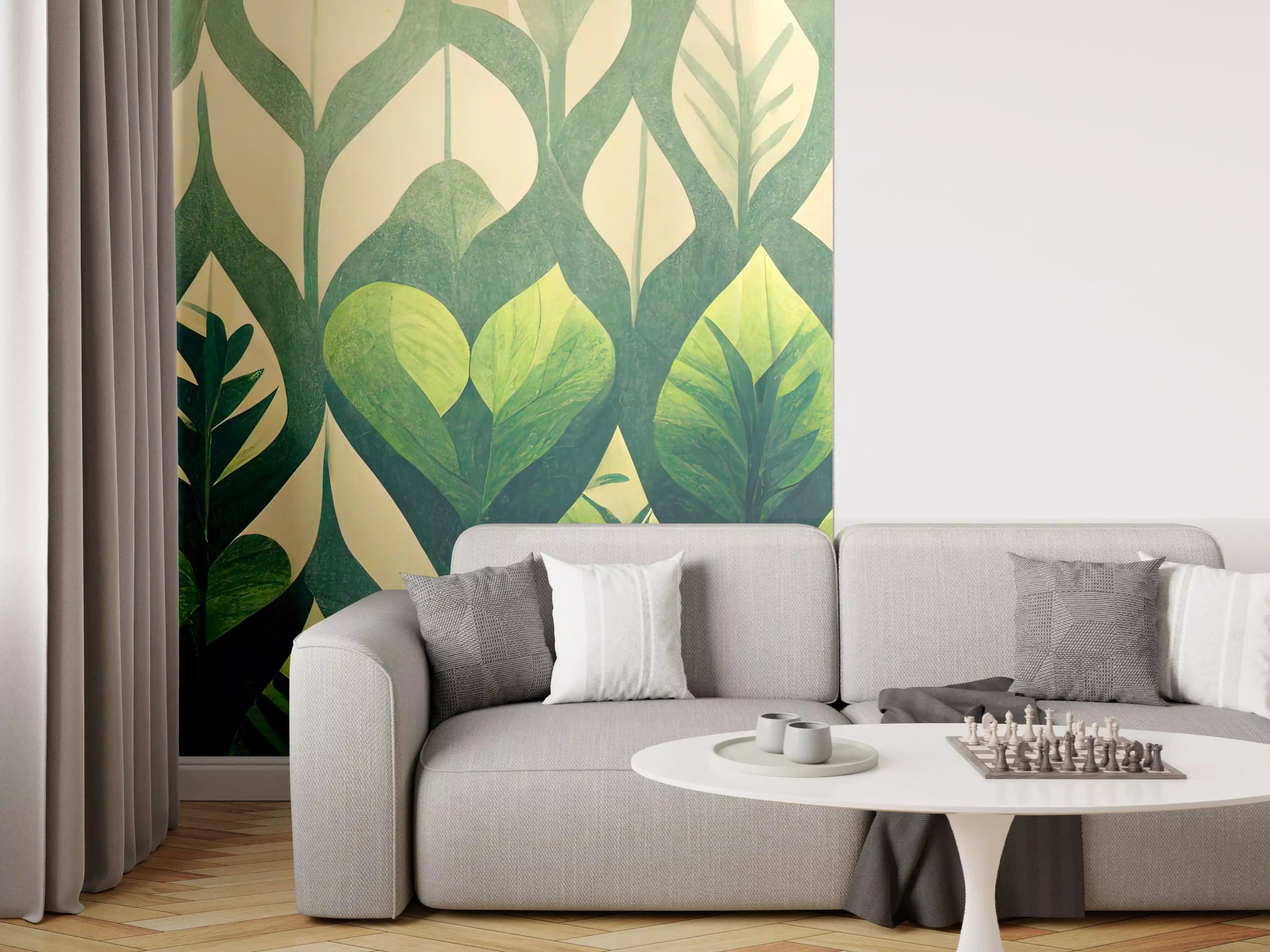 Wandverkleidung Wohnzimmer - Graue Blätter Wandtapete