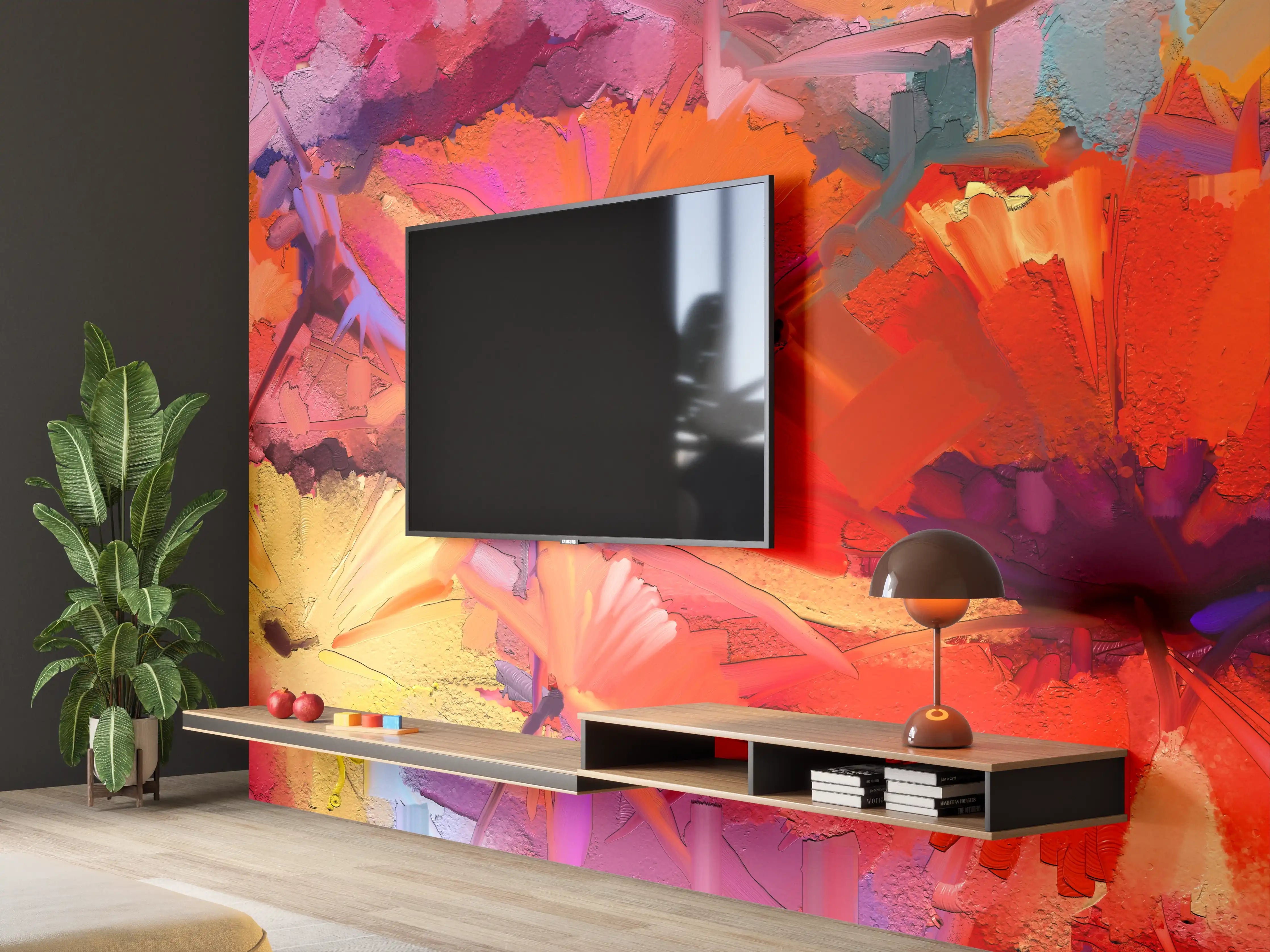 Wandverkleidung Wohnzimmer - Graue Blüten im sanften Aquarell