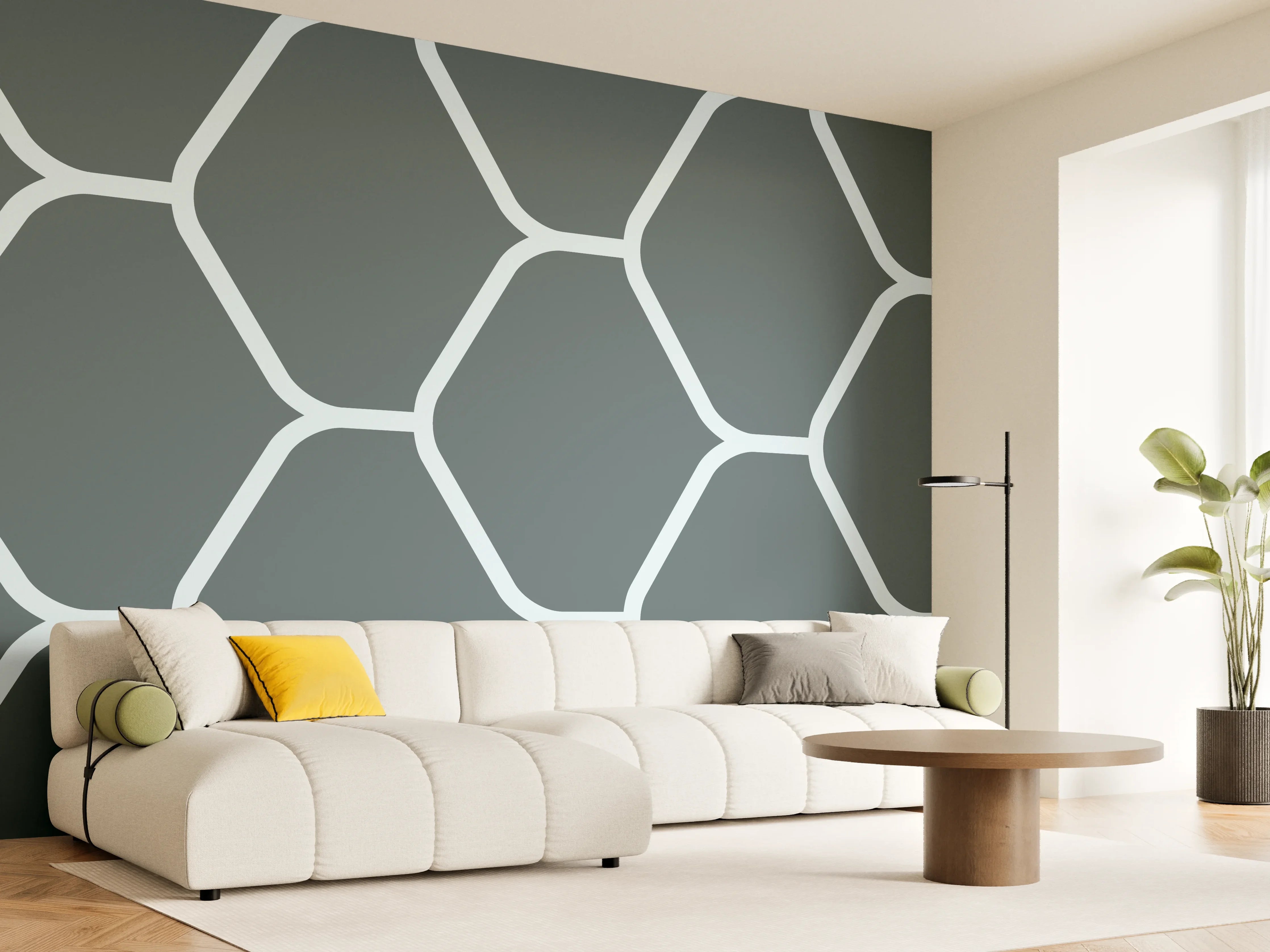 Wandverkleidung Wohnzimmer - Graue Hexagon-Muster Tapete