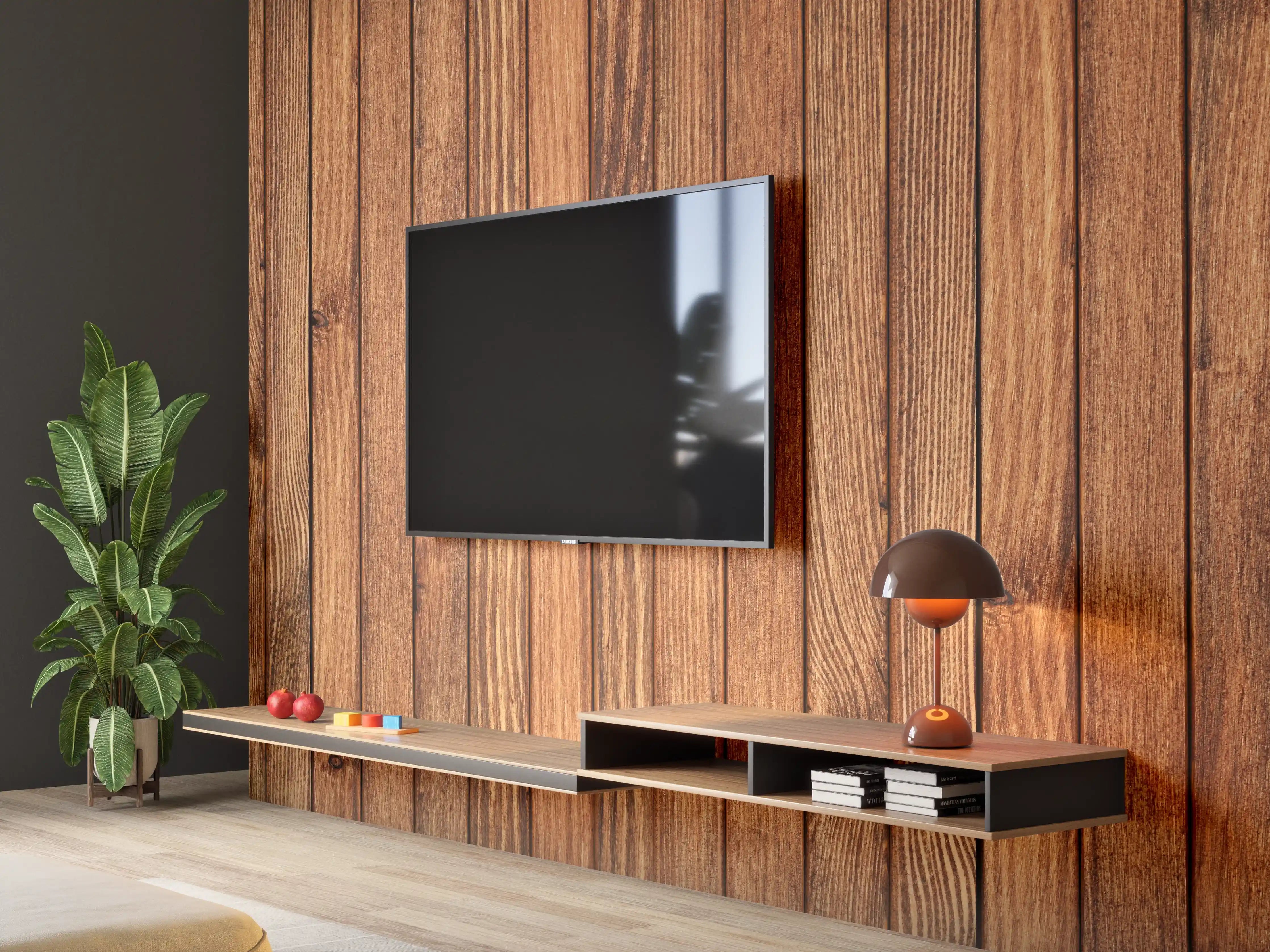 Wandverkleidung Wohnzimmer - Graue Holzoptik Wandpaneele für moderne Räume