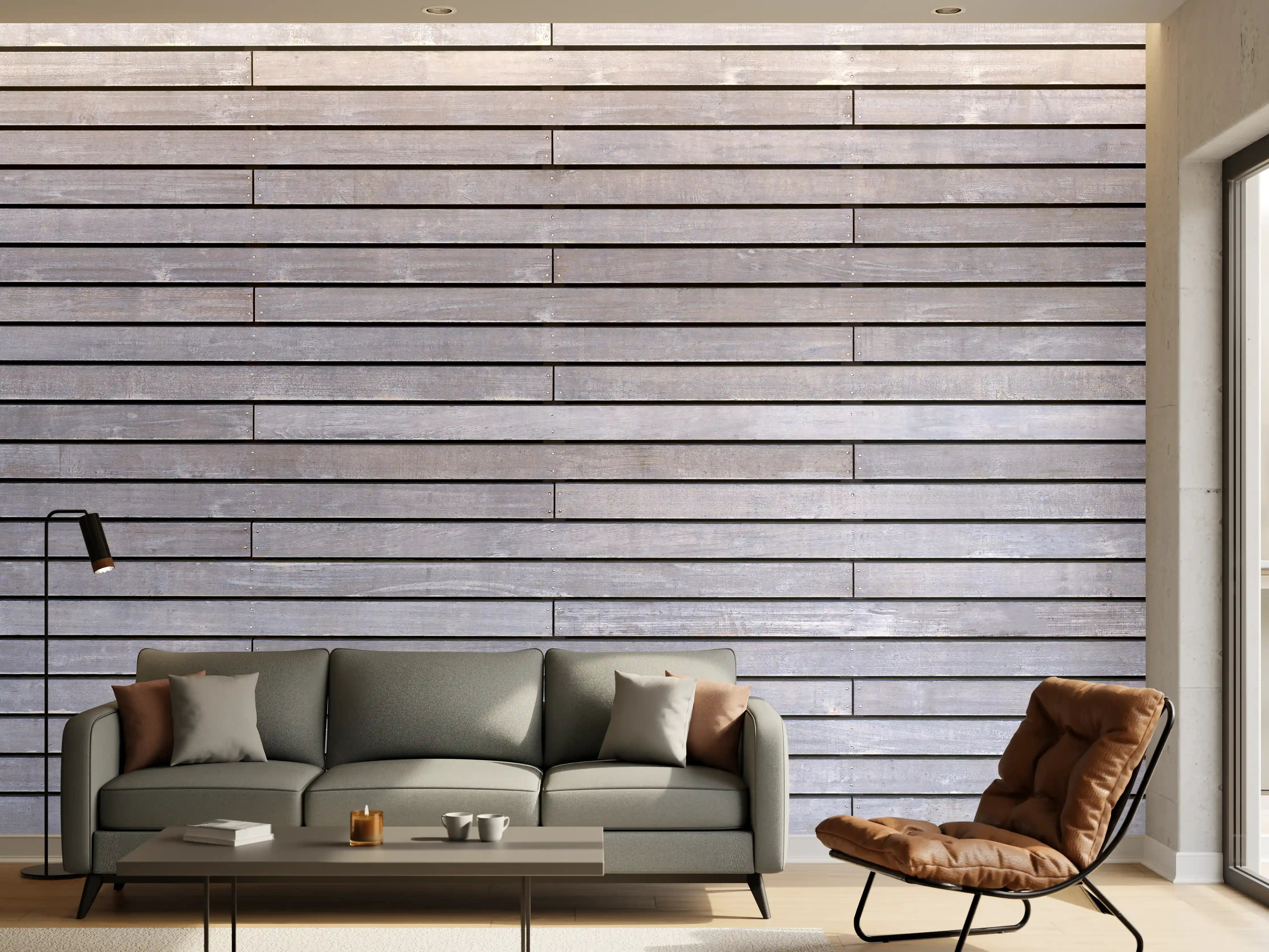 Wandverkleidung Wohnzimmer - Graue Holzverkleidung