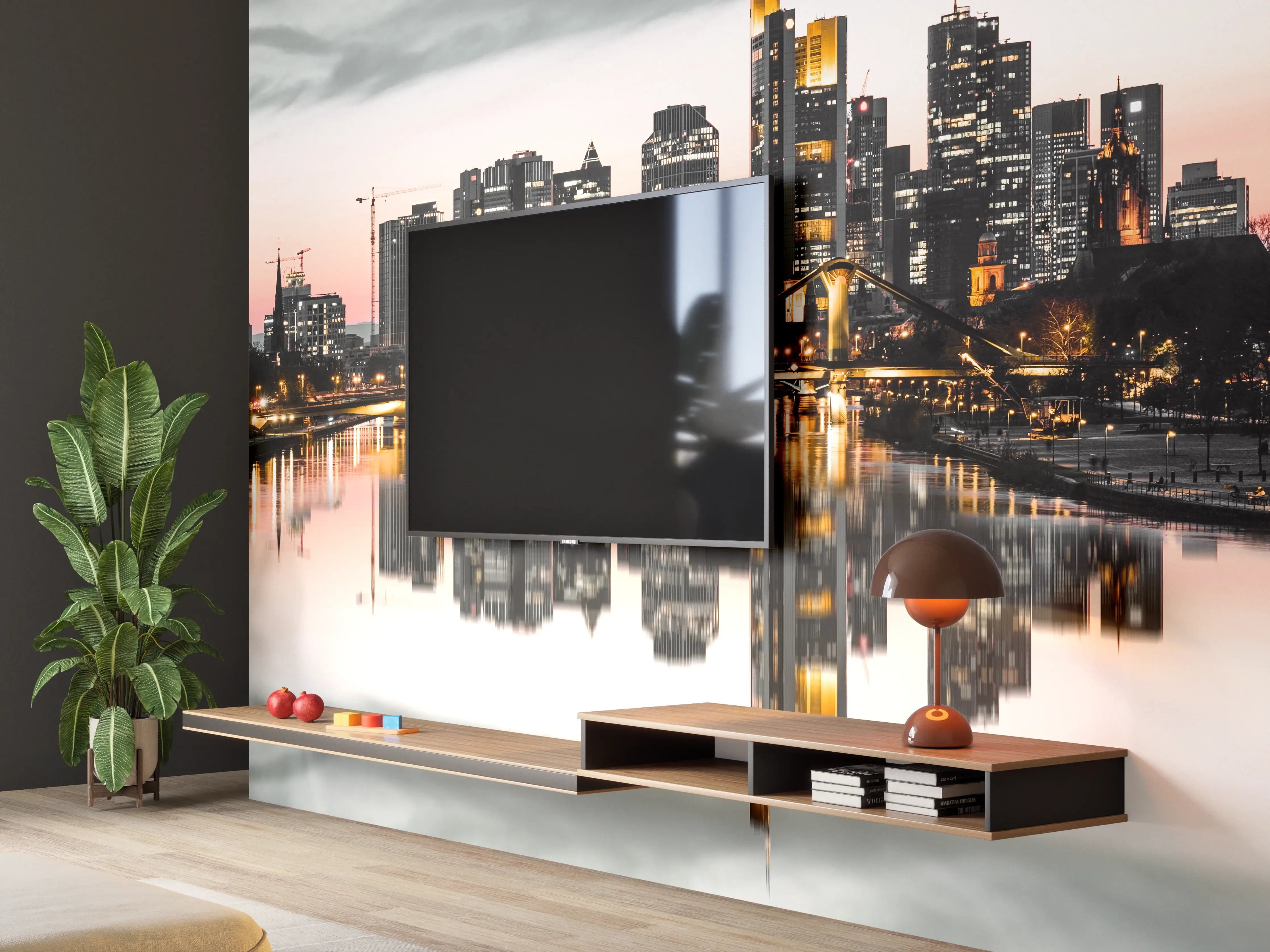 Wandverkleidung Wohnzimmer - Graue Horizonte im Sonnenlicht