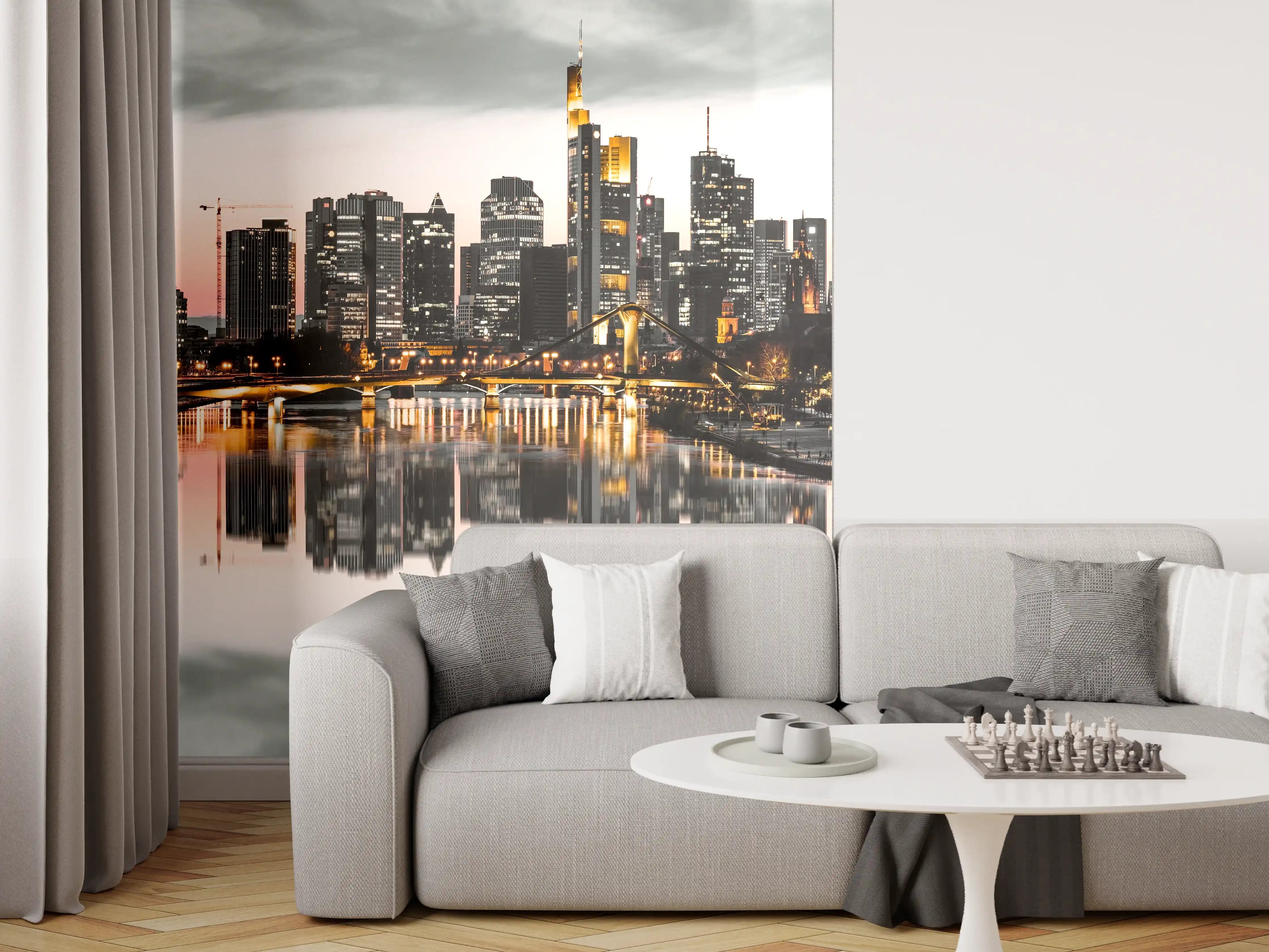 Wandverkleidung Wohnzimmer - Graue Horizonte im Sonnenlicht