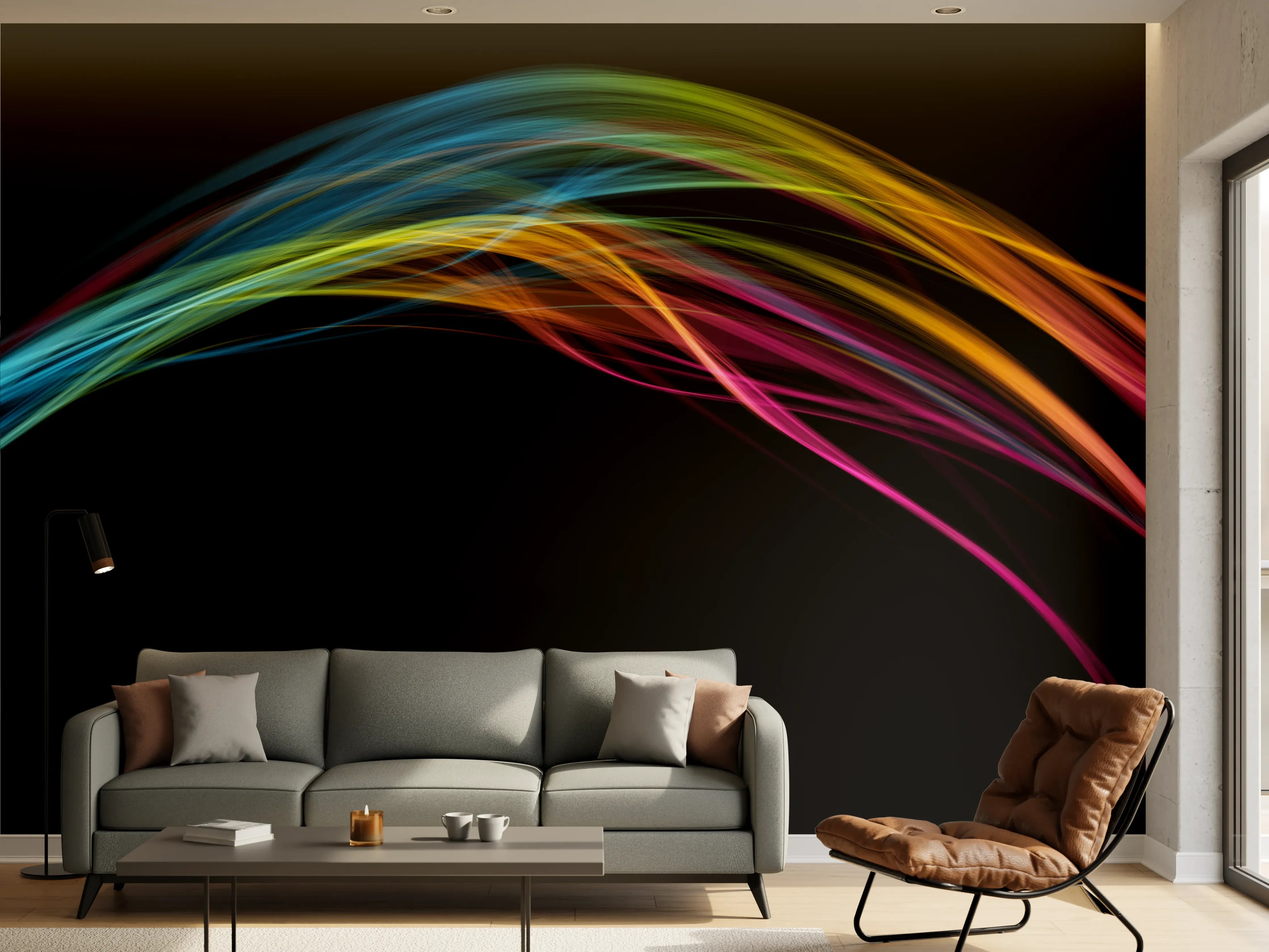 Wandverkleidung Wohnzimmer - Graue Lichtspiele auf dunklem Grund