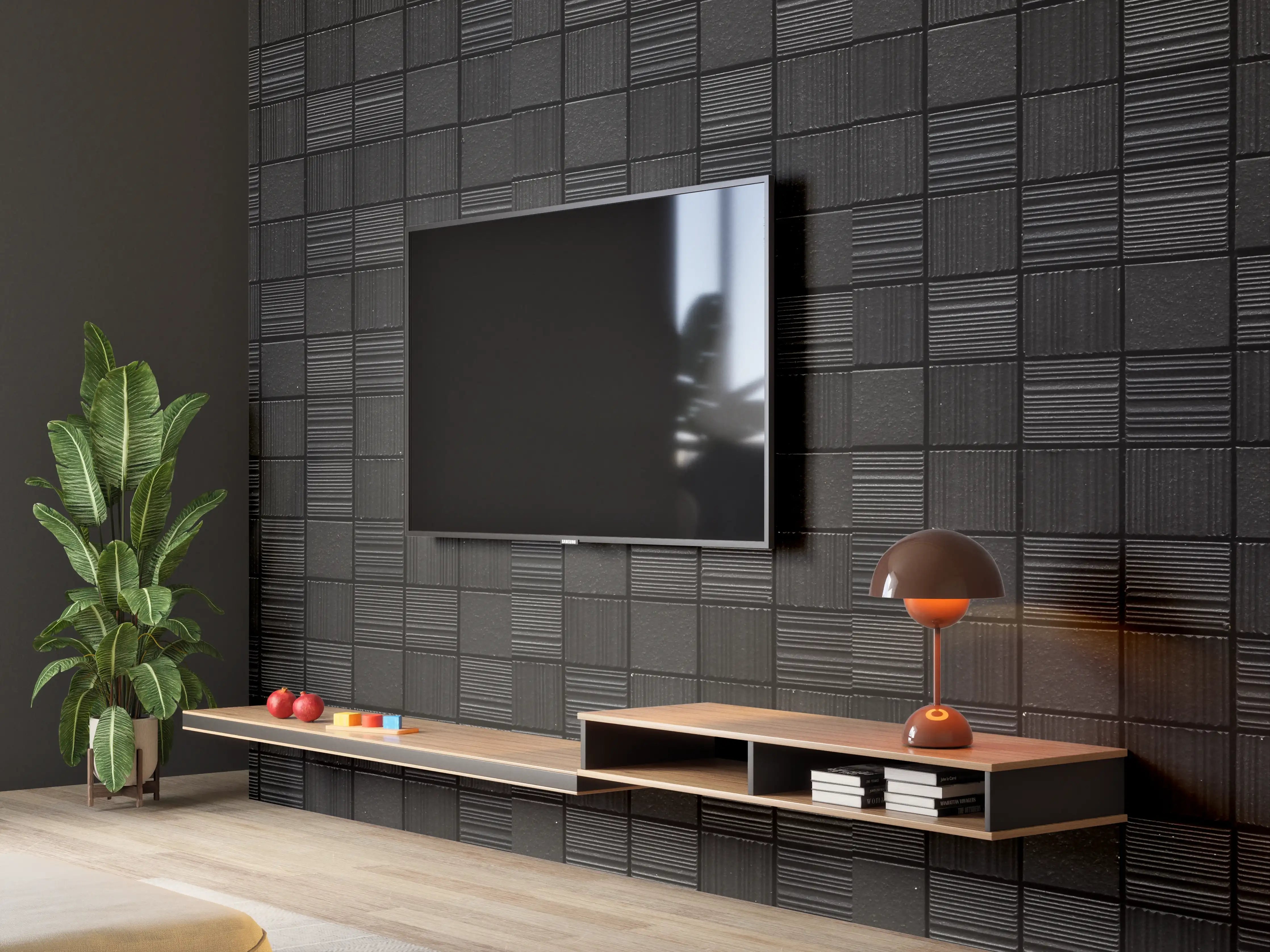 Wandverkleidung Wohnzimmer - Graue Mosaikfliesen in Weiß-Optik