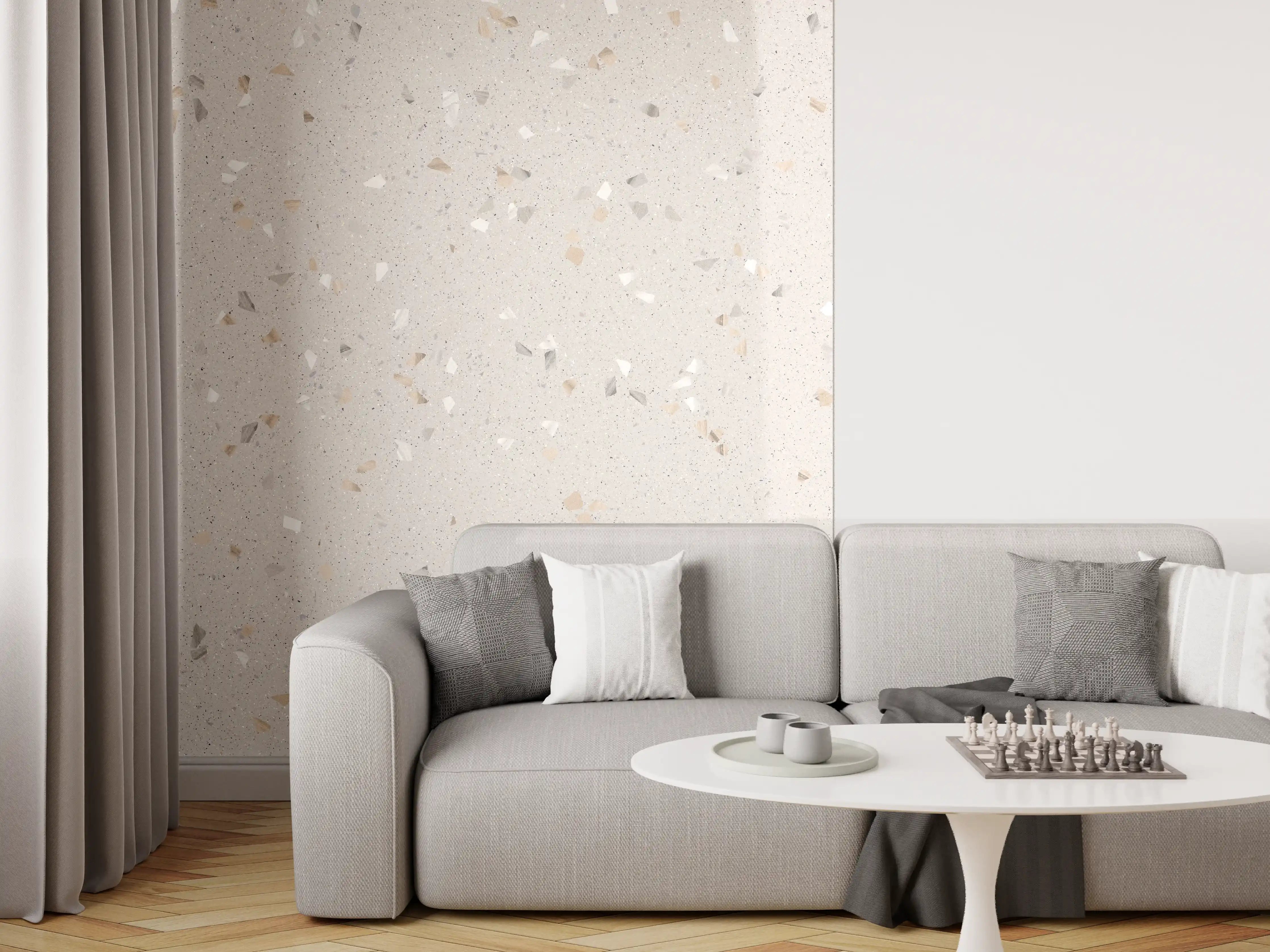 Wandverkleidung Wohnzimmer - Graue Mosaiksteine