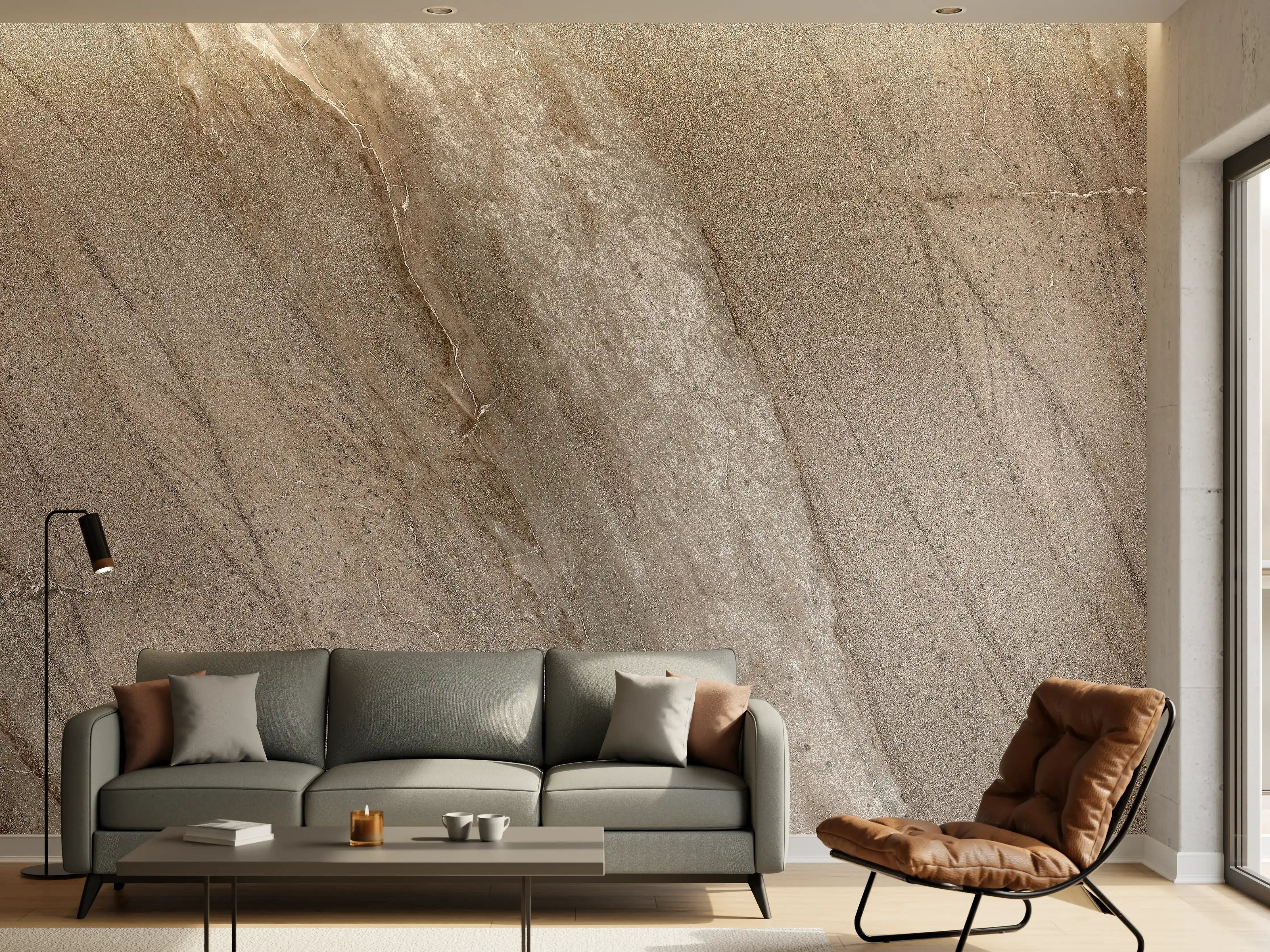 Wandverkleidung Wohnzimmer - Graue Nuancen in Weiß: Naturstein-Optik