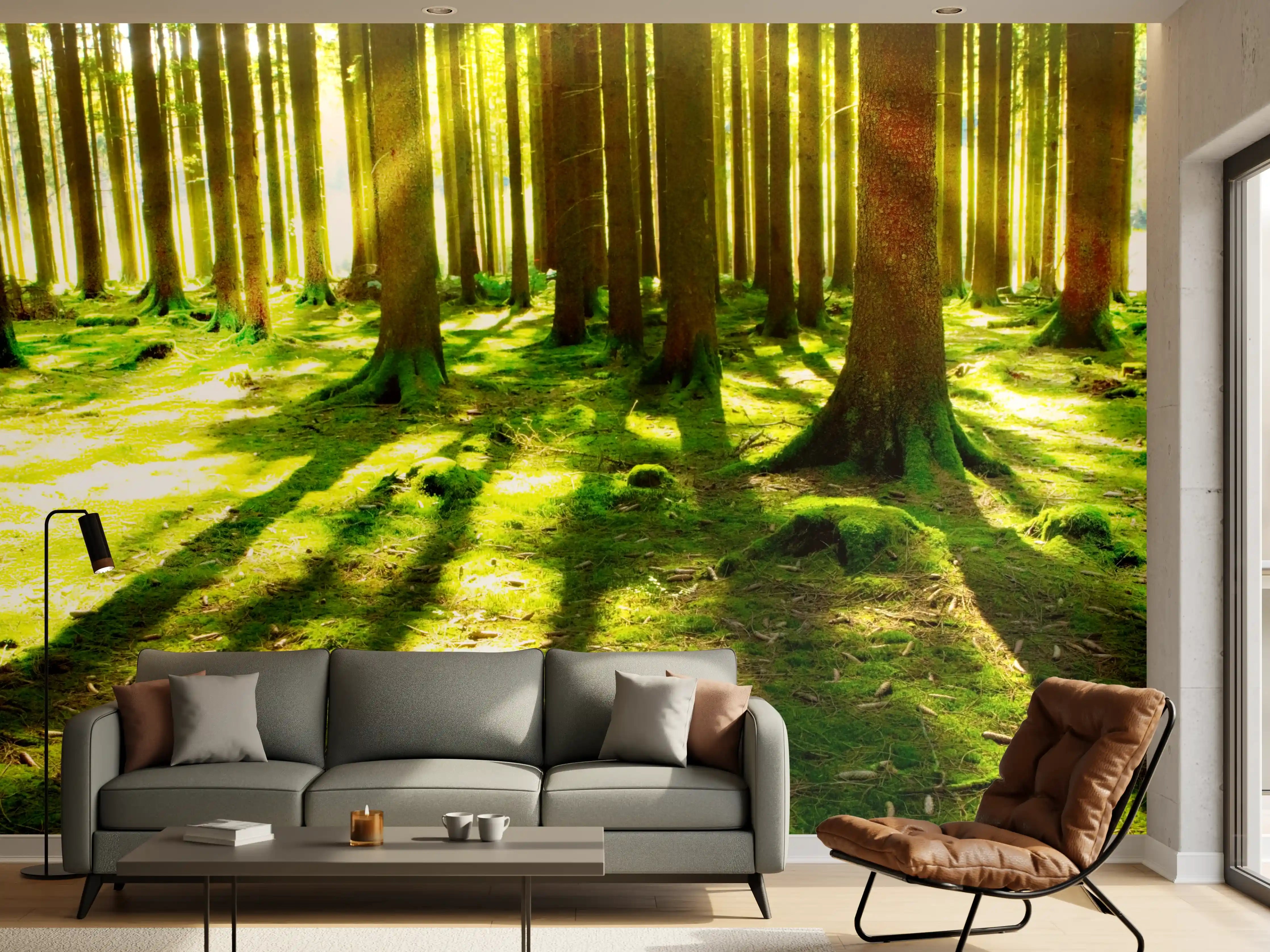 Wandverkleidung Wohnzimmer - Graue Schatten im Sonnenwald