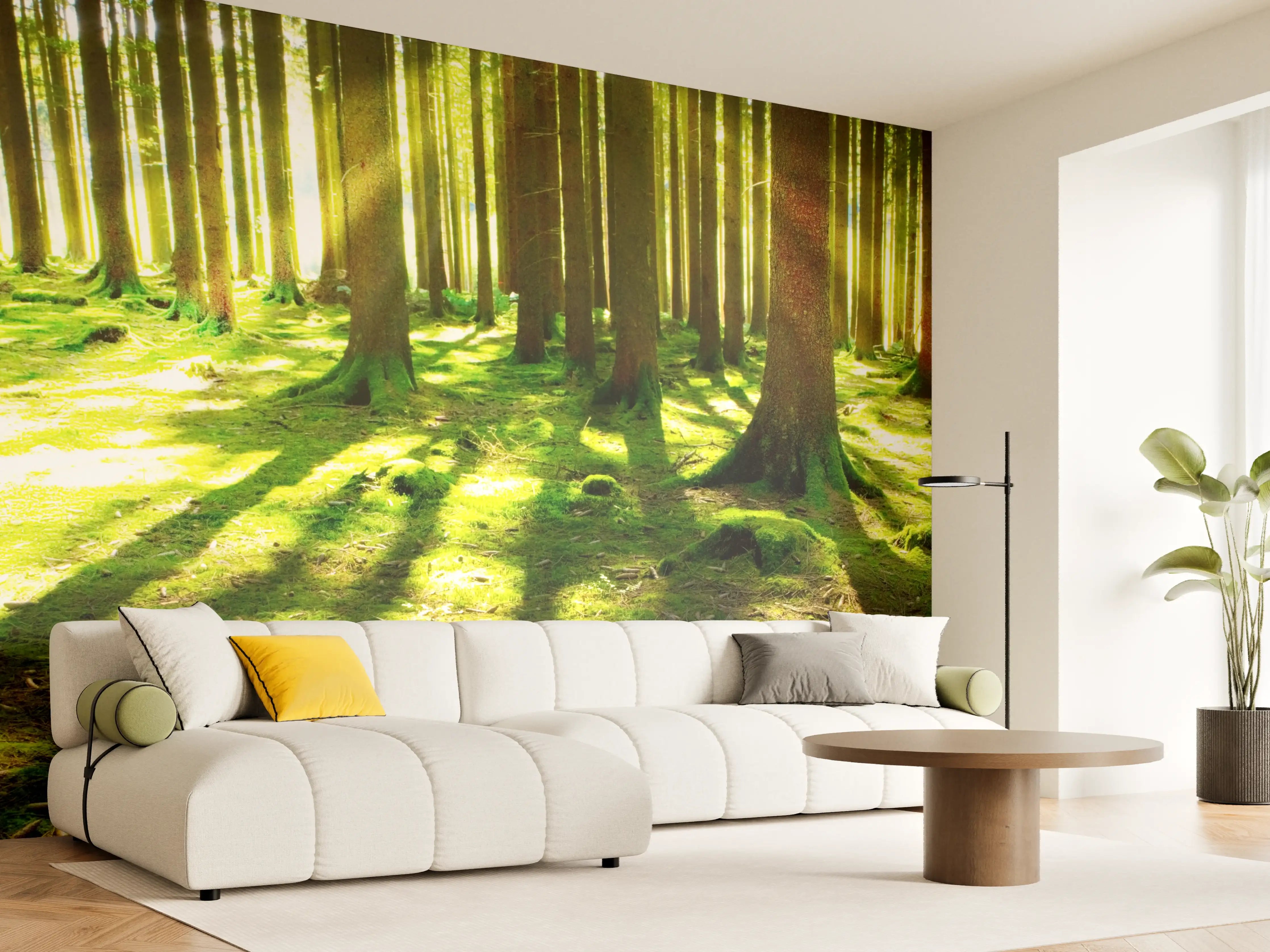Wandverkleidung Wohnzimmer - Graue Schatten im Sonnenwald
