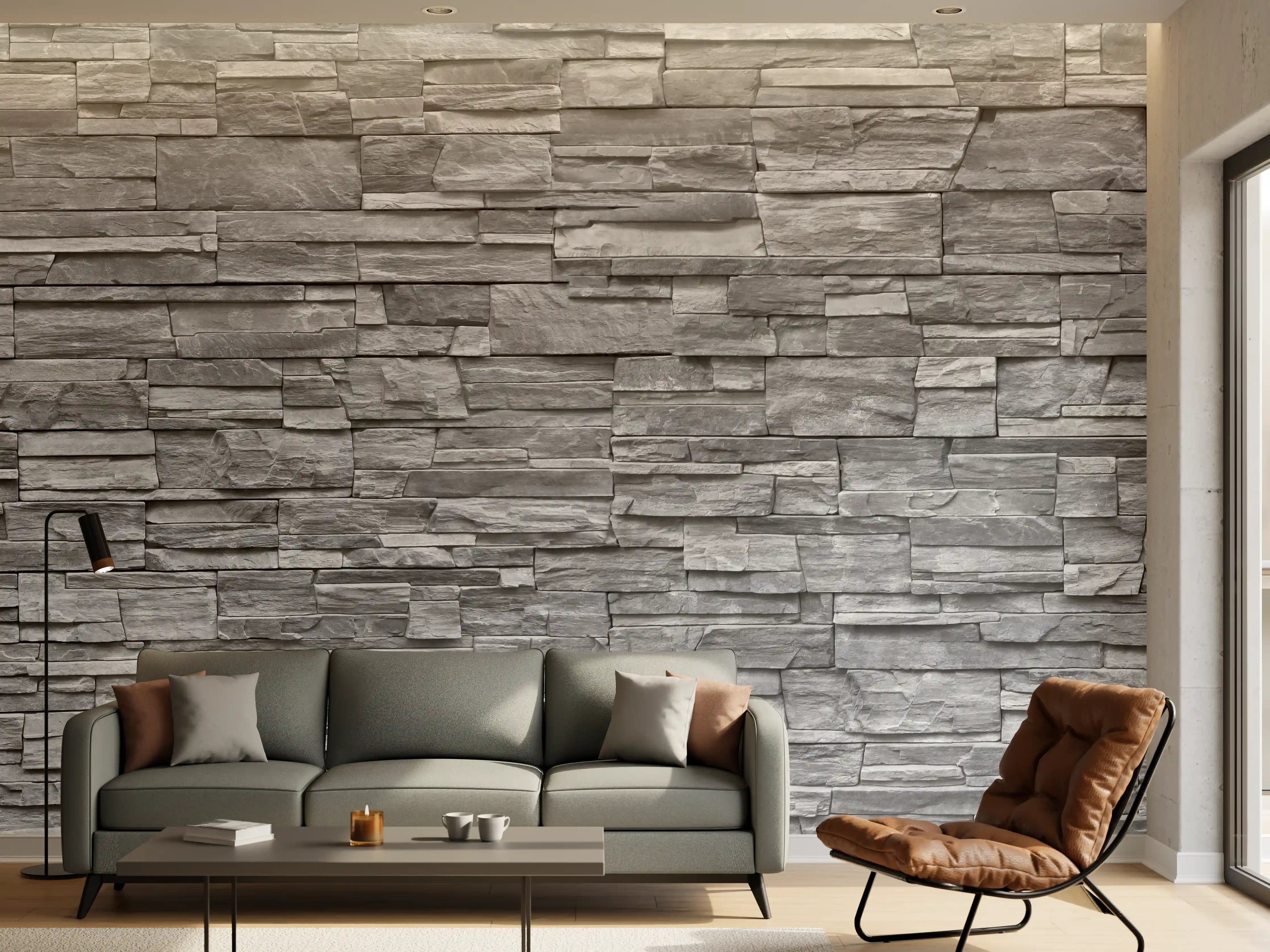 Wandverkleidung Wohnzimmer - Graue Steinwand