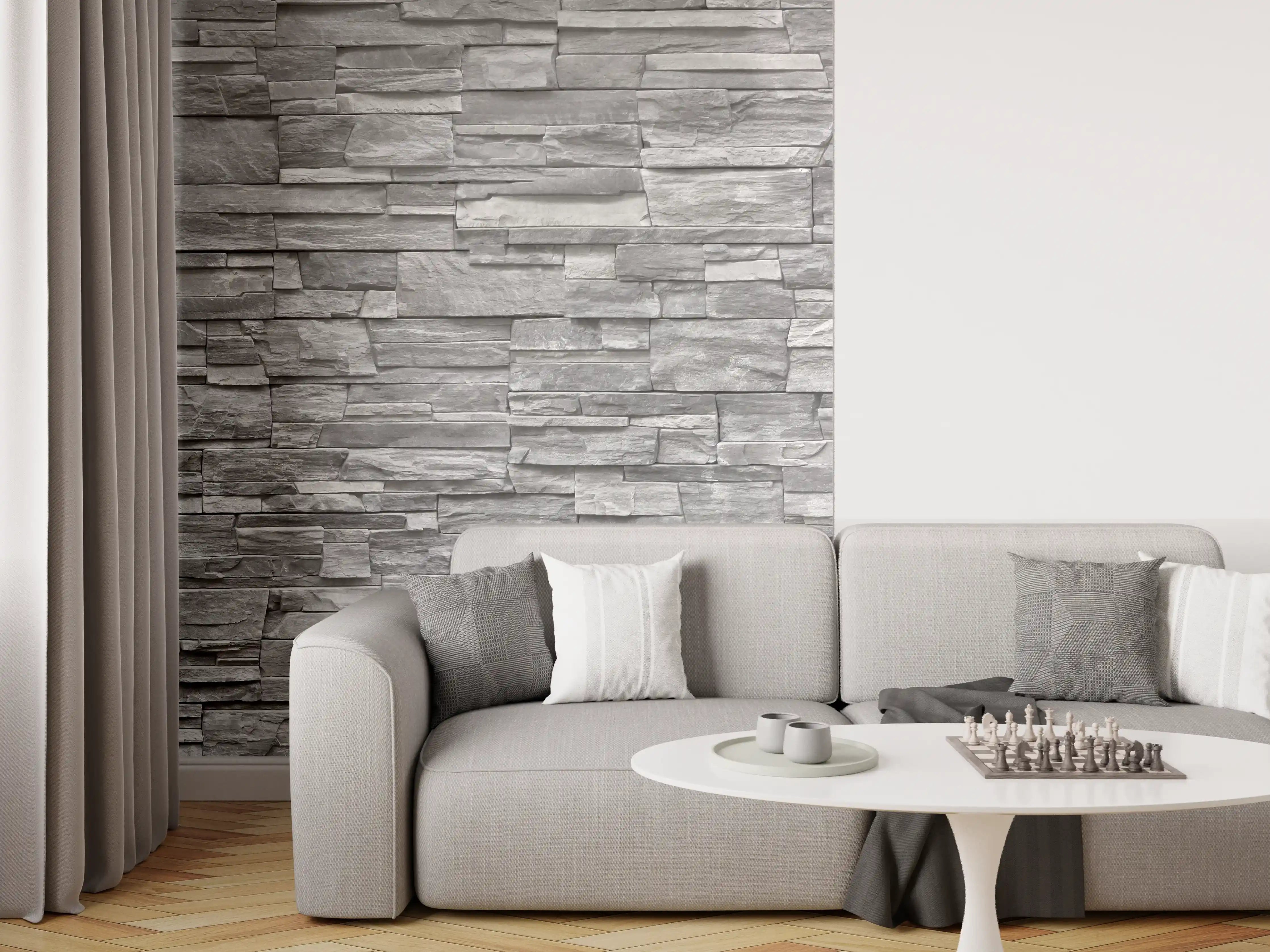 Wandverkleidung Wohnzimmer - Graue Steinwand