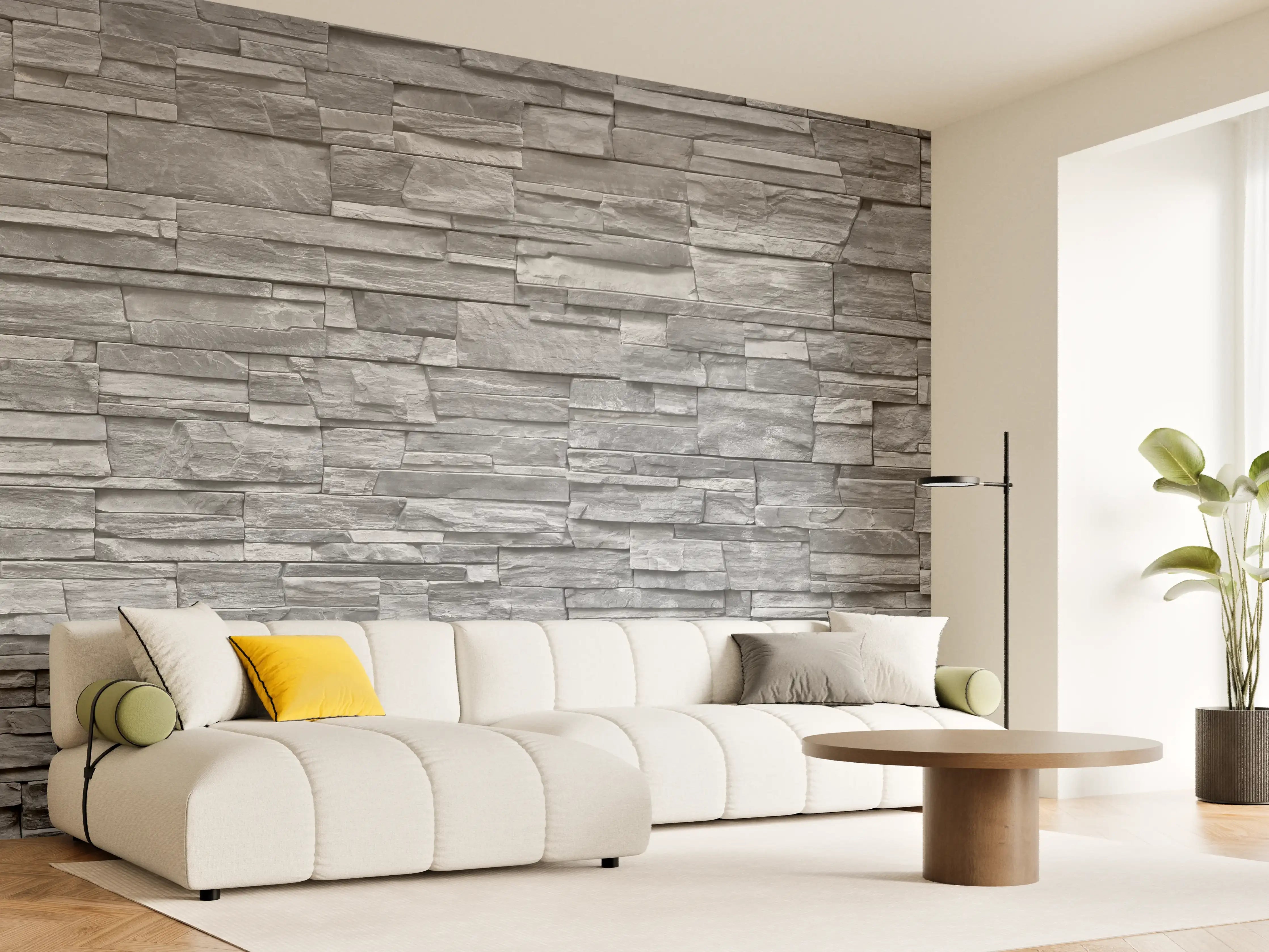 Wandverkleidung Wohnzimmer - Graue Steinwand