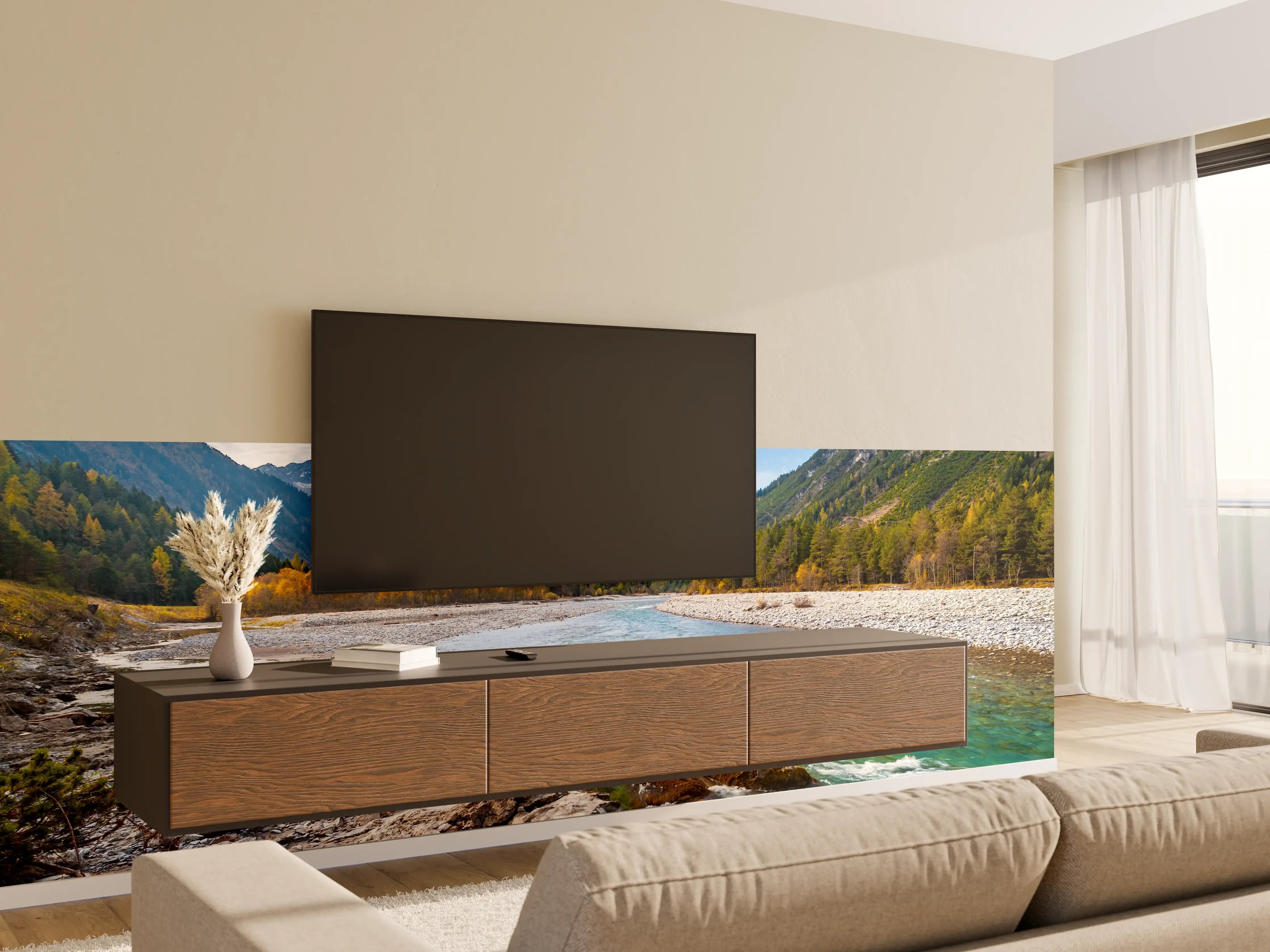 Wandverkleidung Wohnzimmer - Graue Töne in natürlicher Malerei