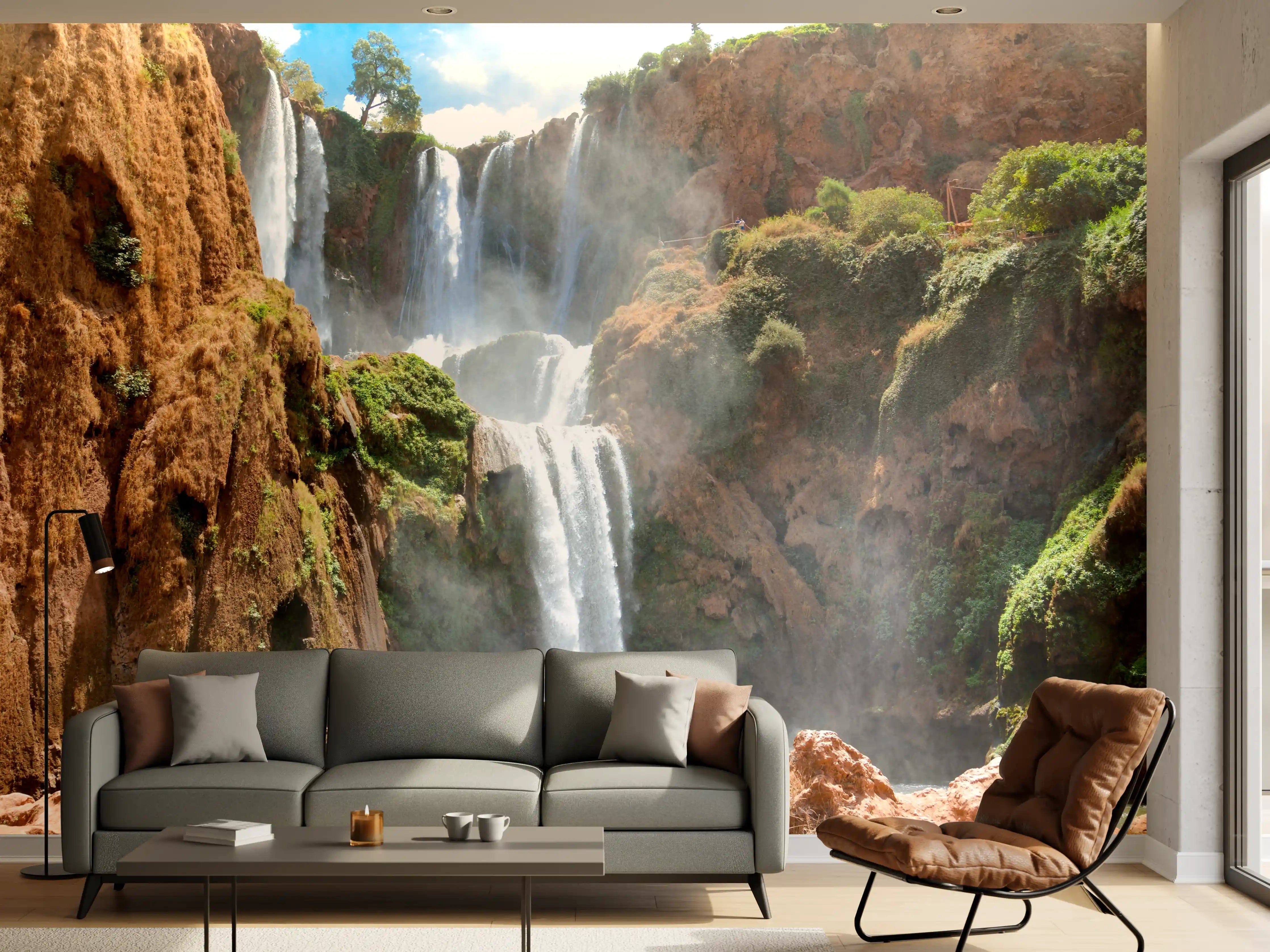 Wandverkleidung Wohnzimmer - Graue Wasserfall-Magie