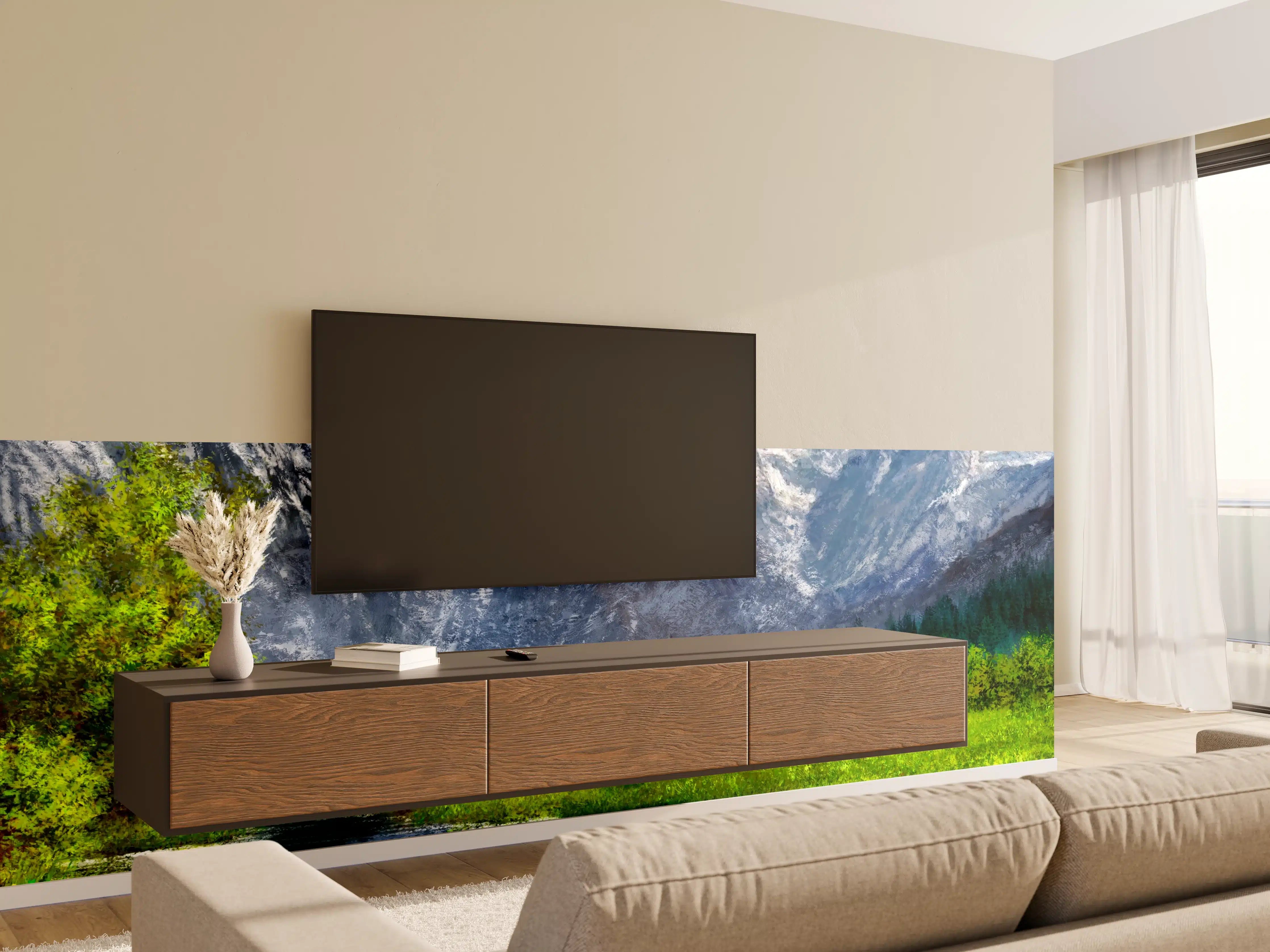 Wandverkleidung Wohnzimmer - Graue Wolken über weißen Berggipfeln