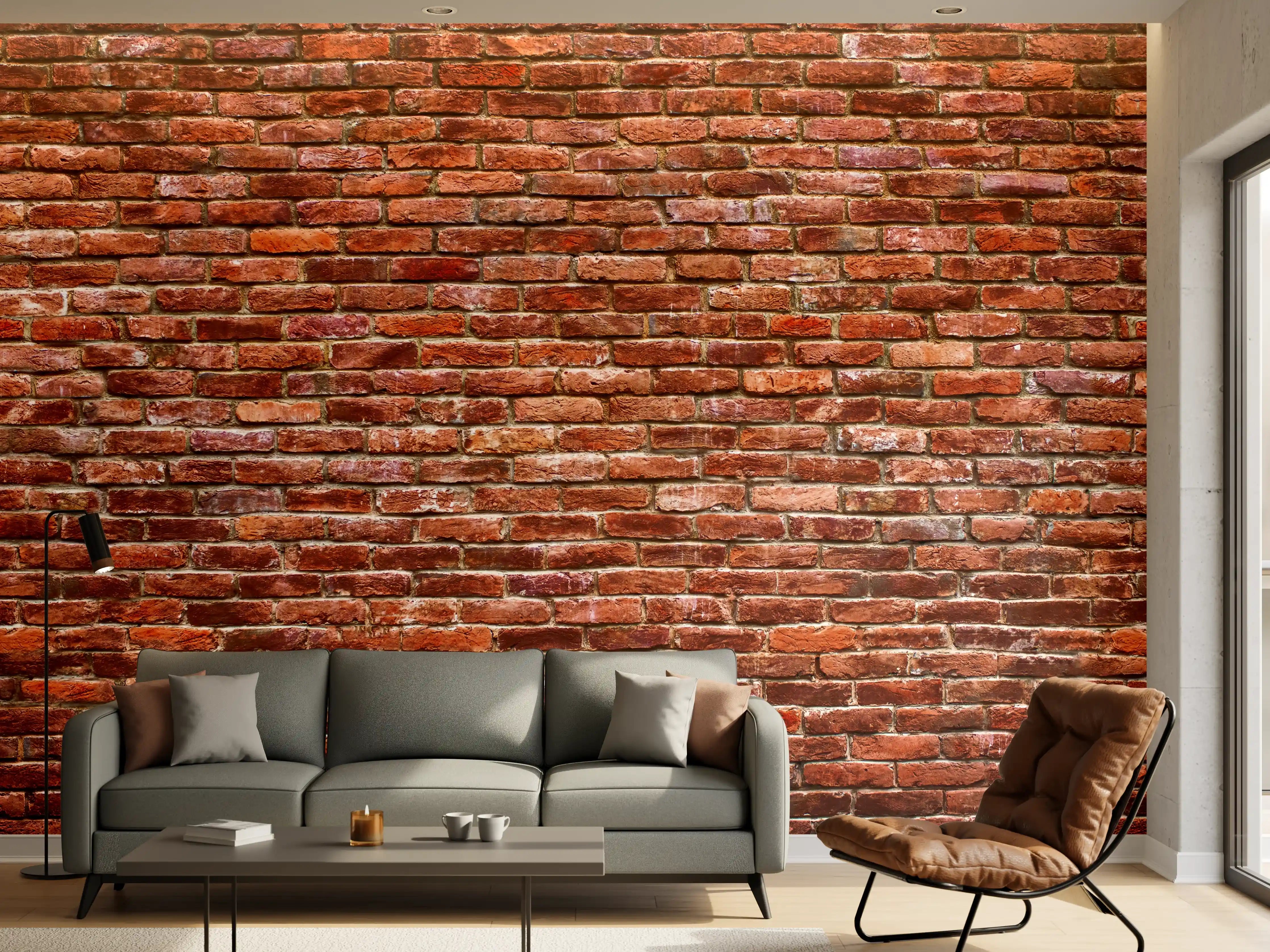 Wandverkleidung Wohnzimmer - Graue Ziegelwand im weißen Licht