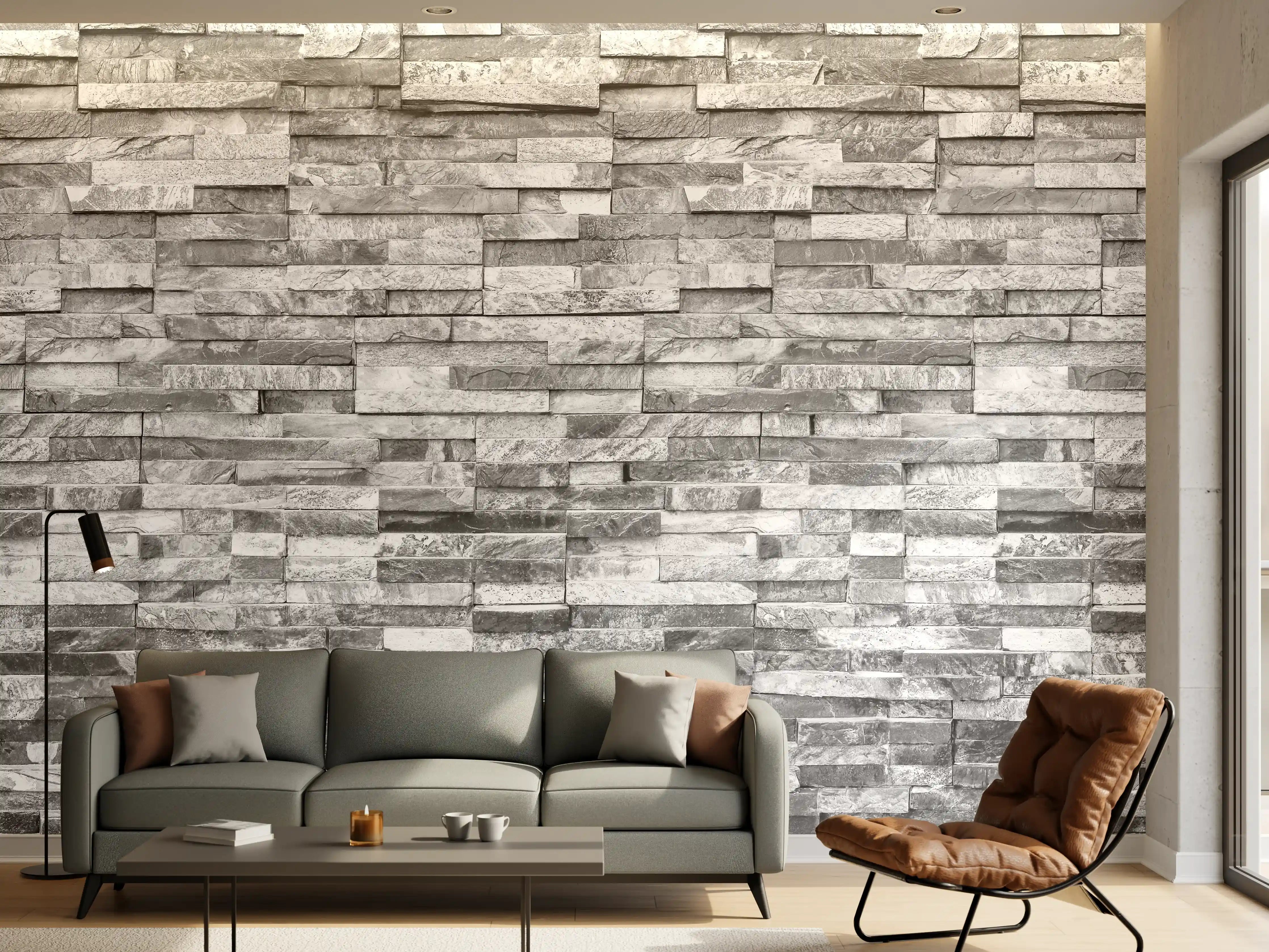 Wandverkleidung Wohnzimmer - Graue moderne Ziegelwand