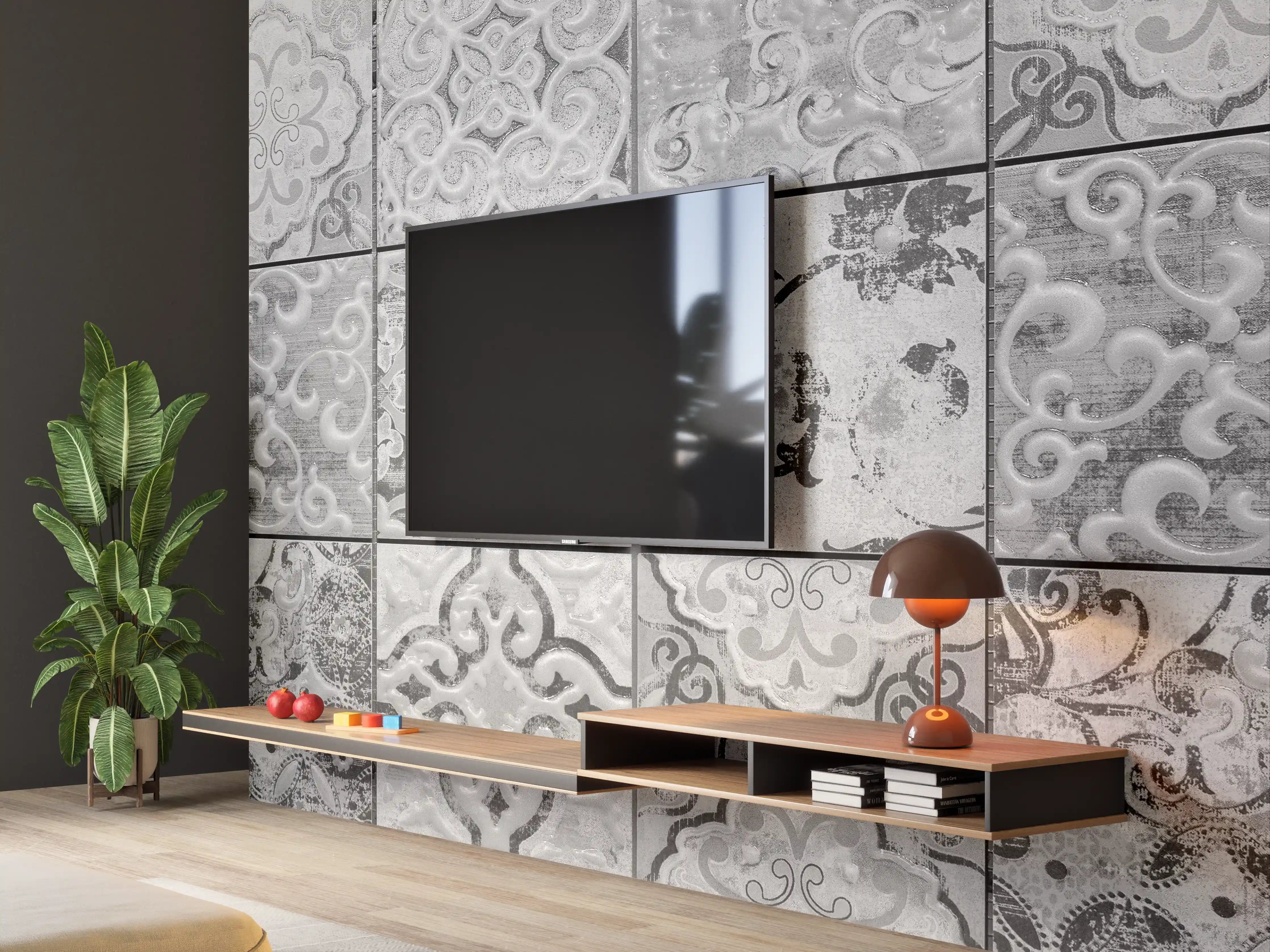 Wandverkleidung Wohnzimmer - Graue rechteckige Vintage Zementwand