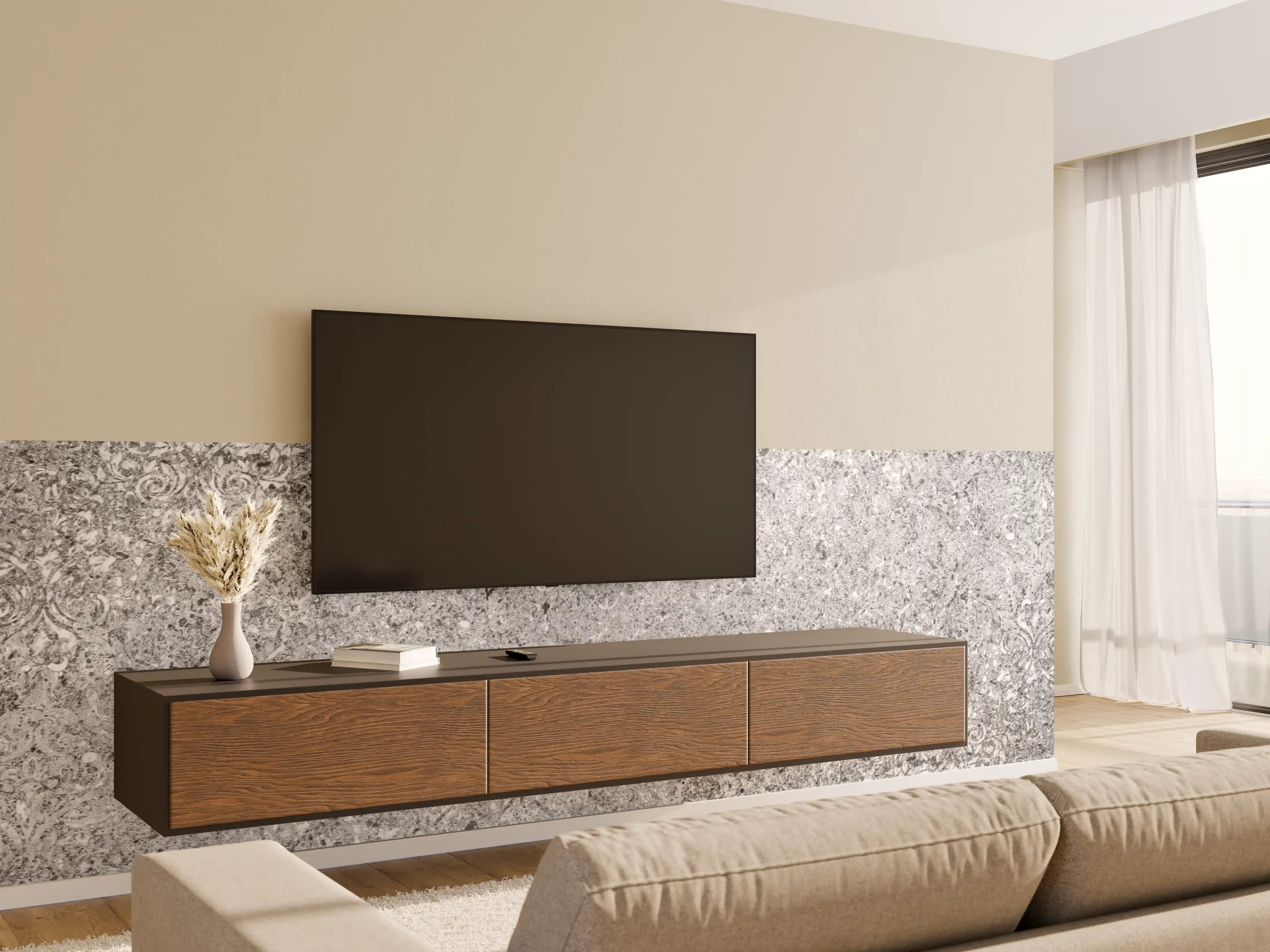 Wandverkleidung Wohnzimmer - Graue schäbige Betonwand