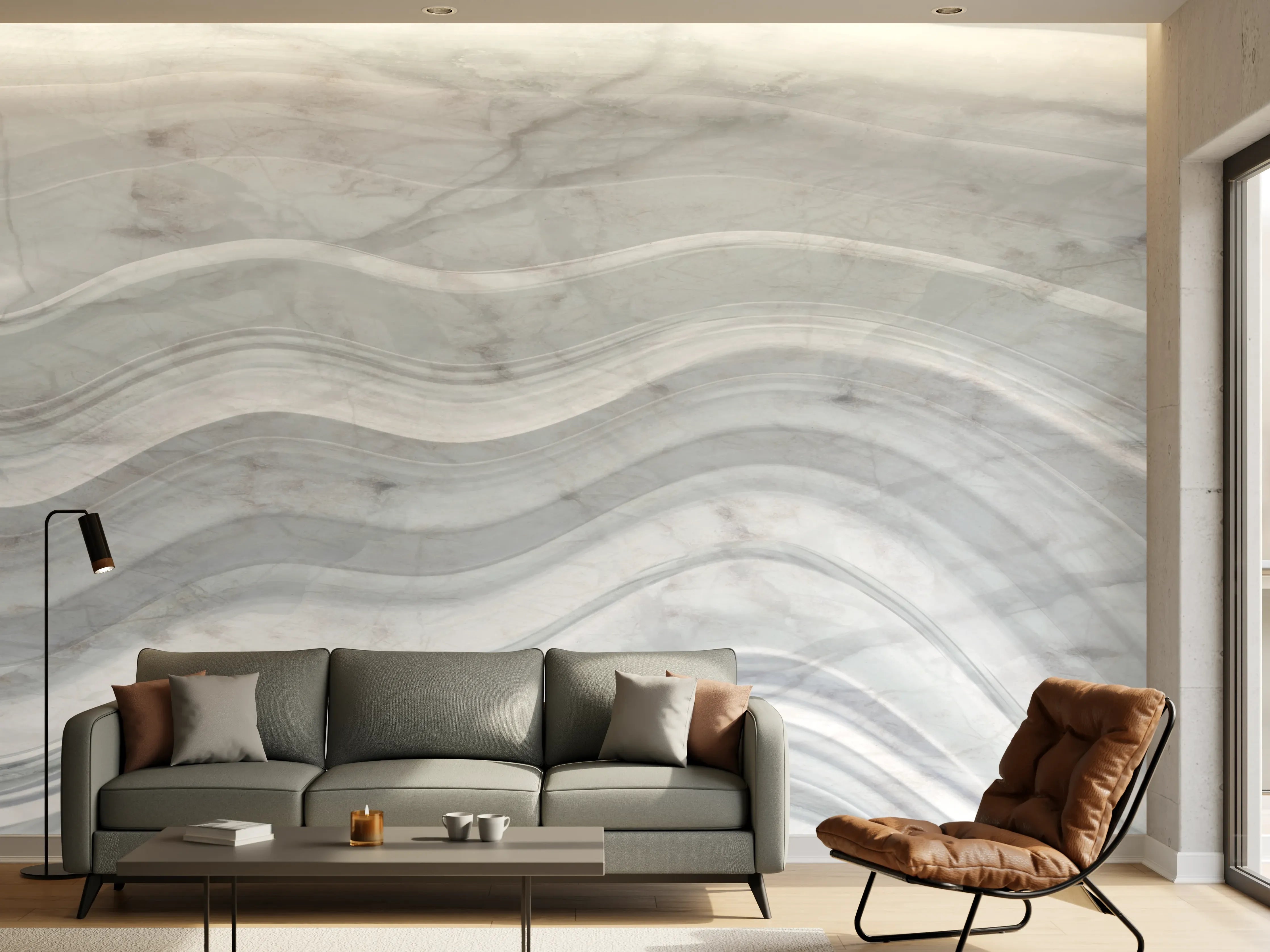 Wandverkleidung Wohnzimmer - Graue wellenförmige Marmor Textur