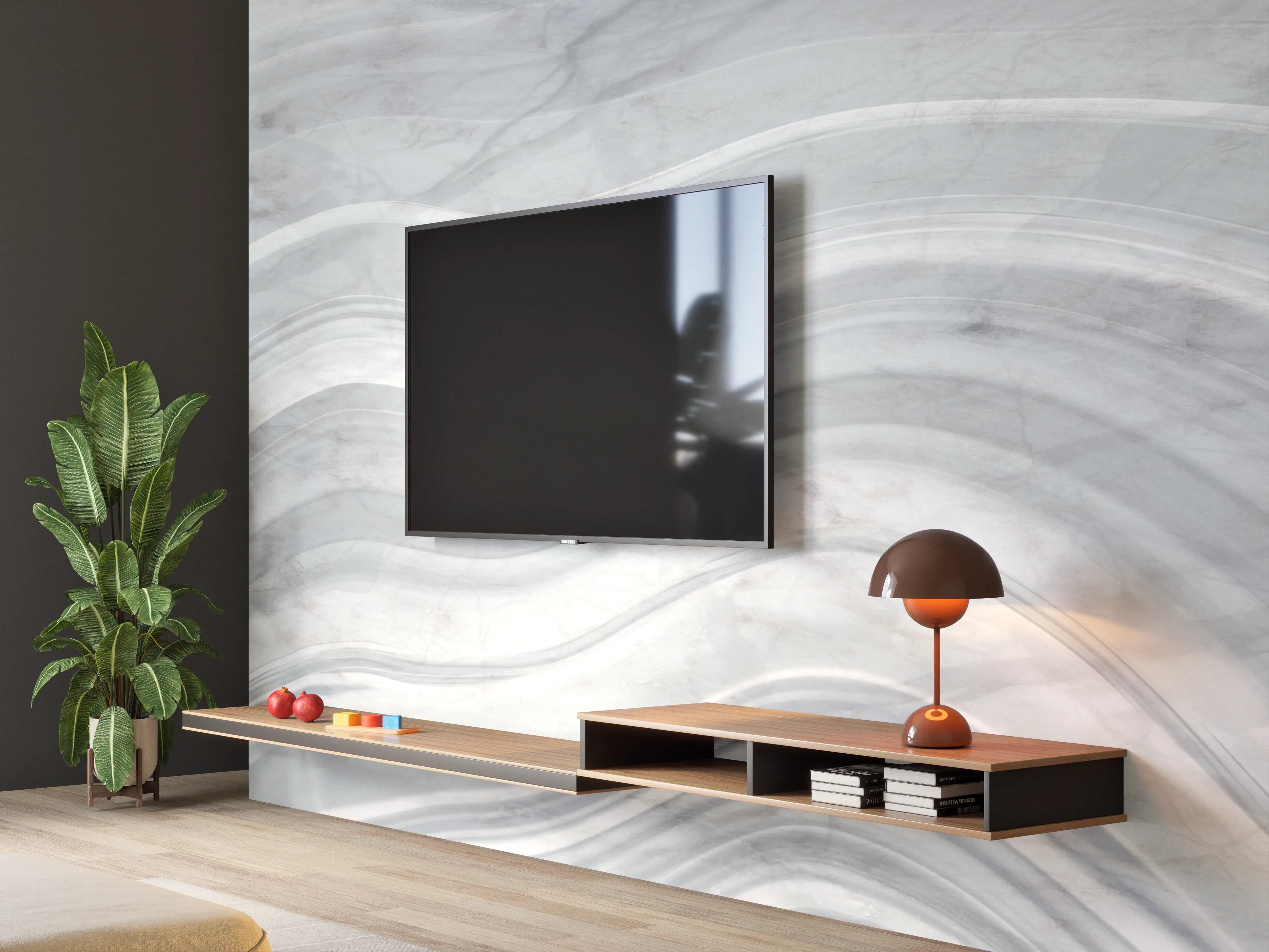 Wandverkleidung Wohnzimmer - Graue wellenförmige Marmor Textur