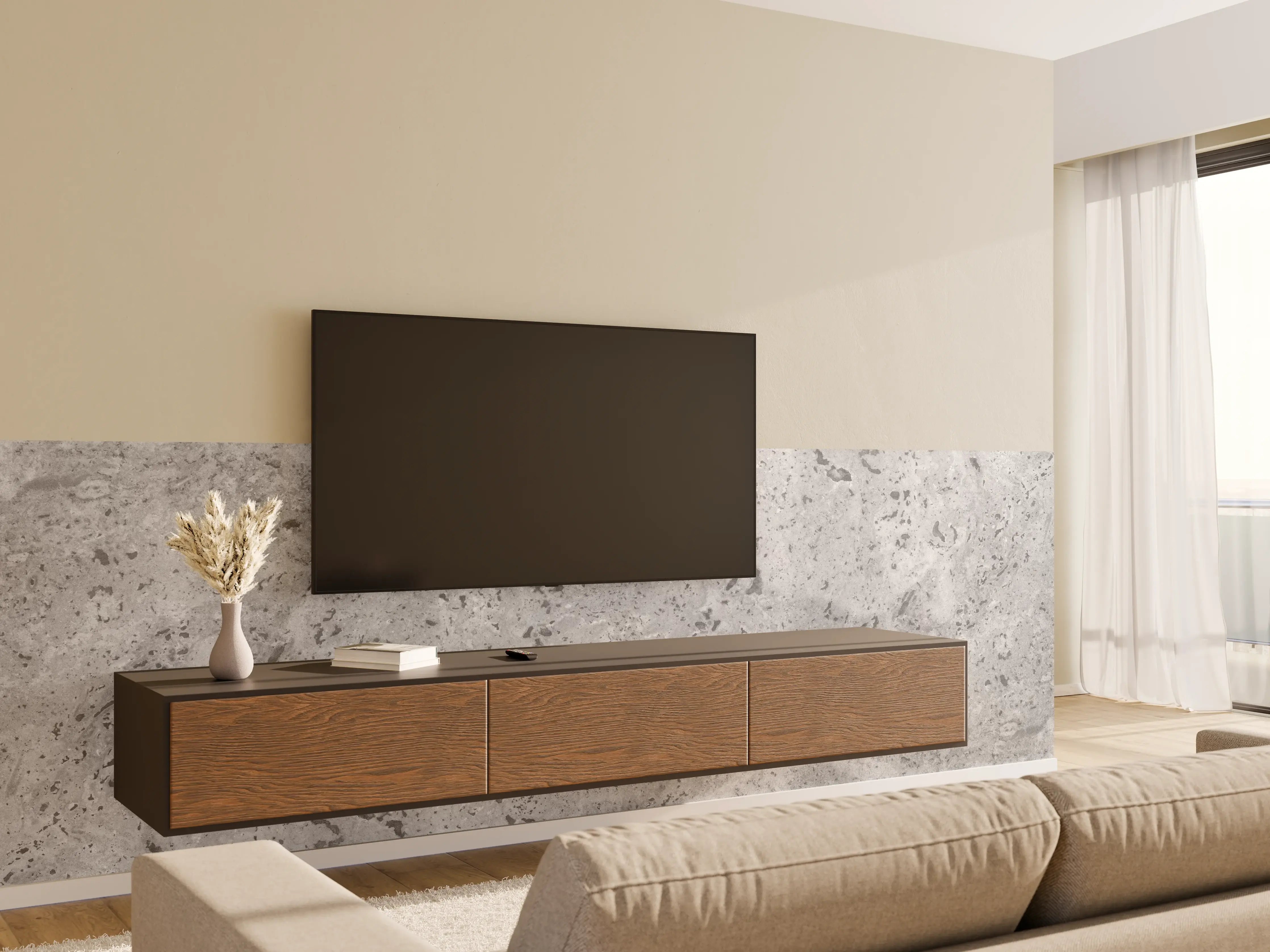 Wandverkleidung Wohnzimmer - Grauer Beton