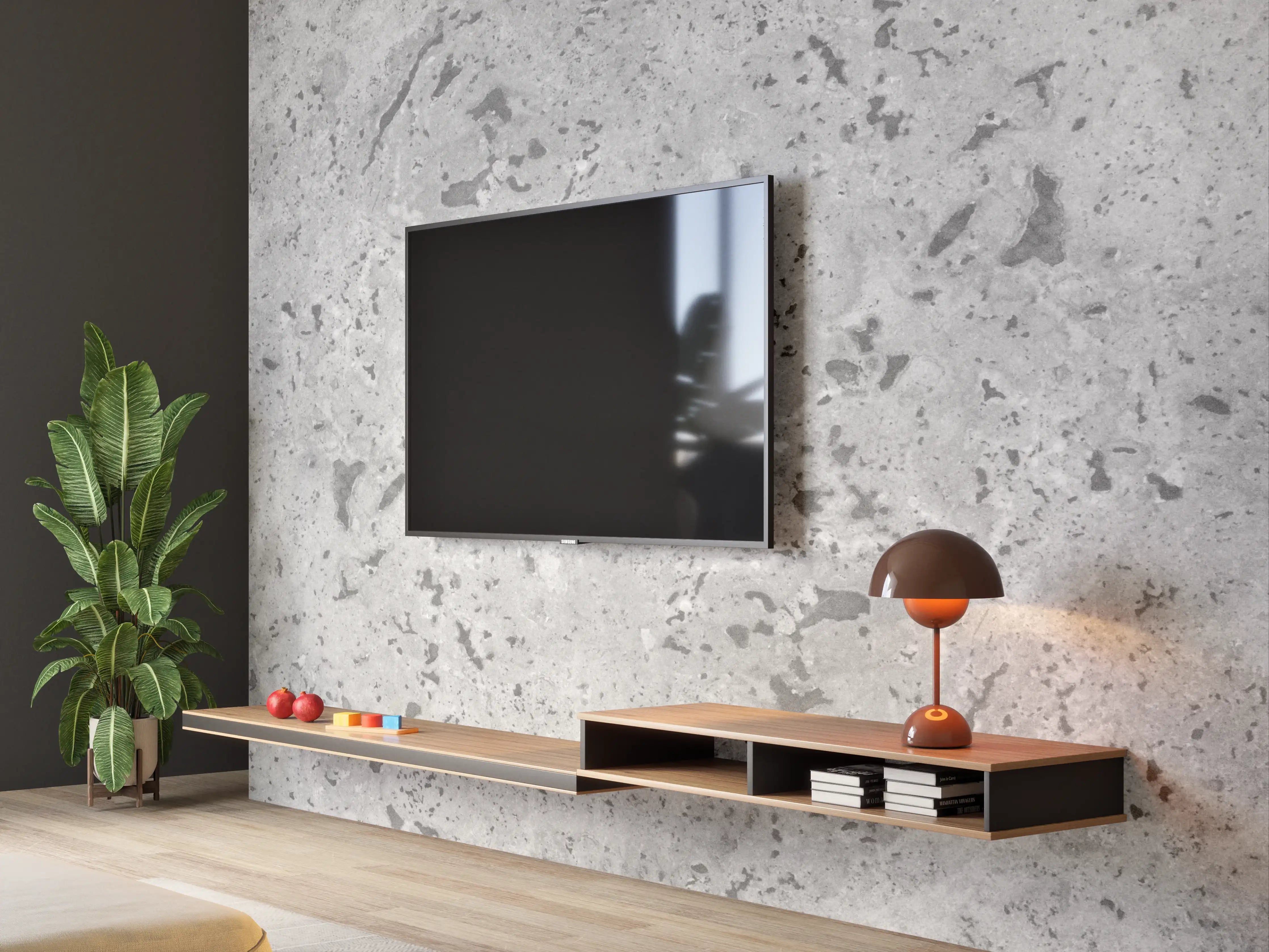 Wandverkleidung Wohnzimmer - Grauer Beton