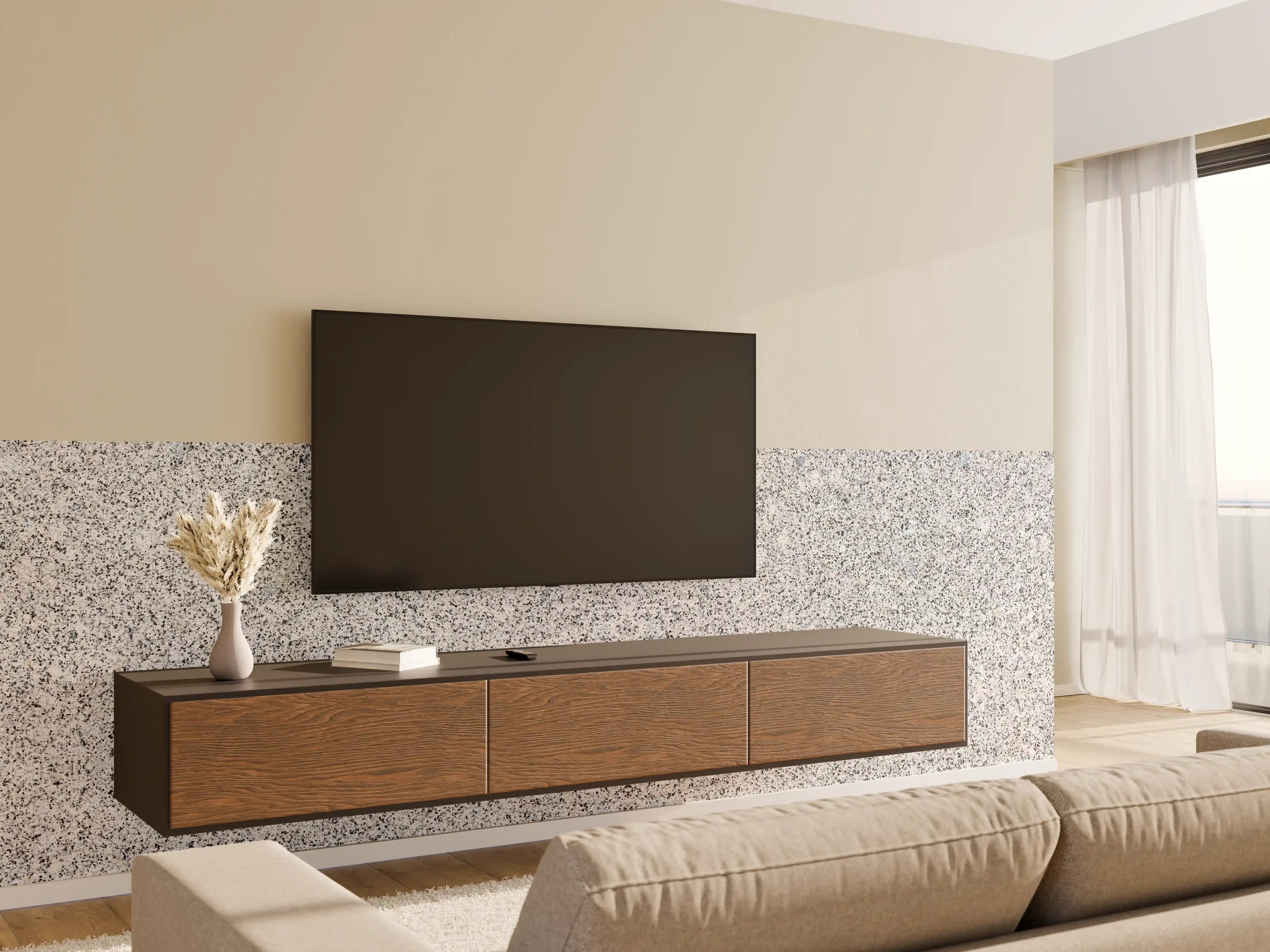 Wandverkleidung Wohnzimmer - Grauer Granit