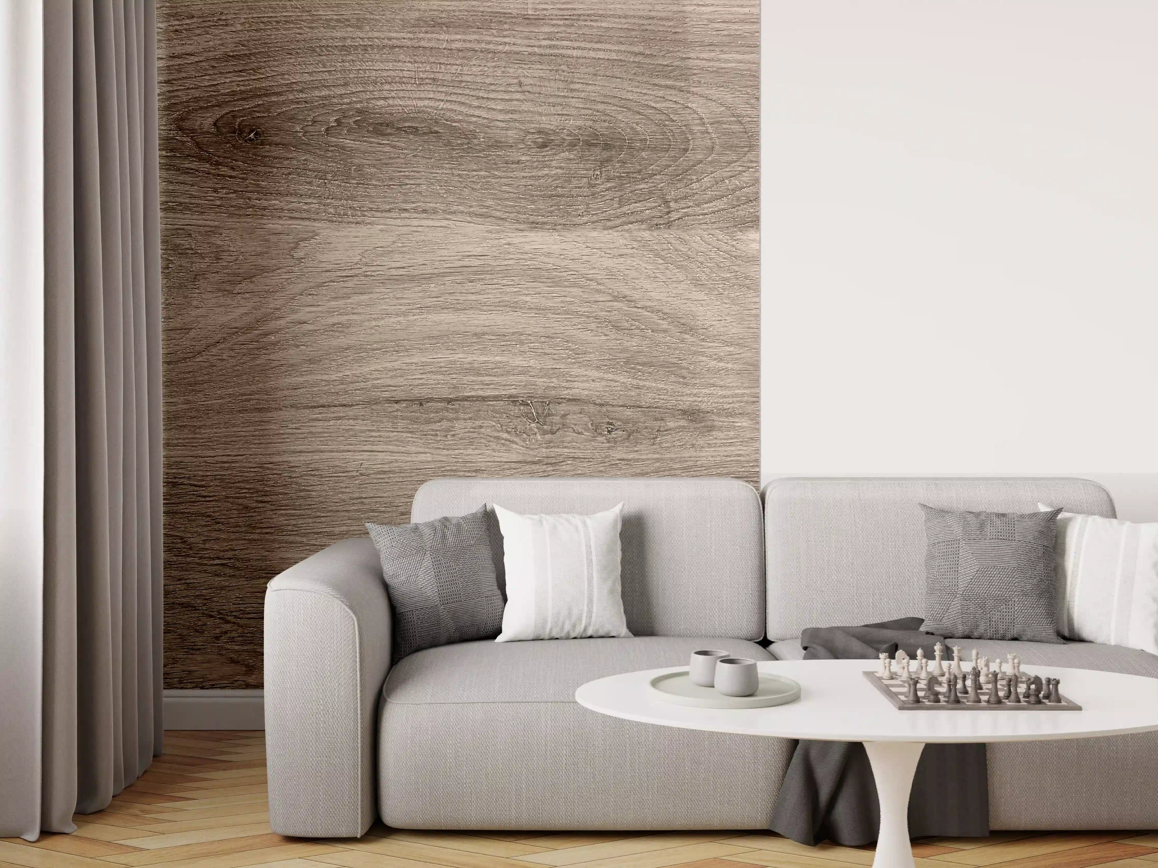 Wandverkleidung Wohnzimmer - Grauer Holzboden mit weißer Maserung