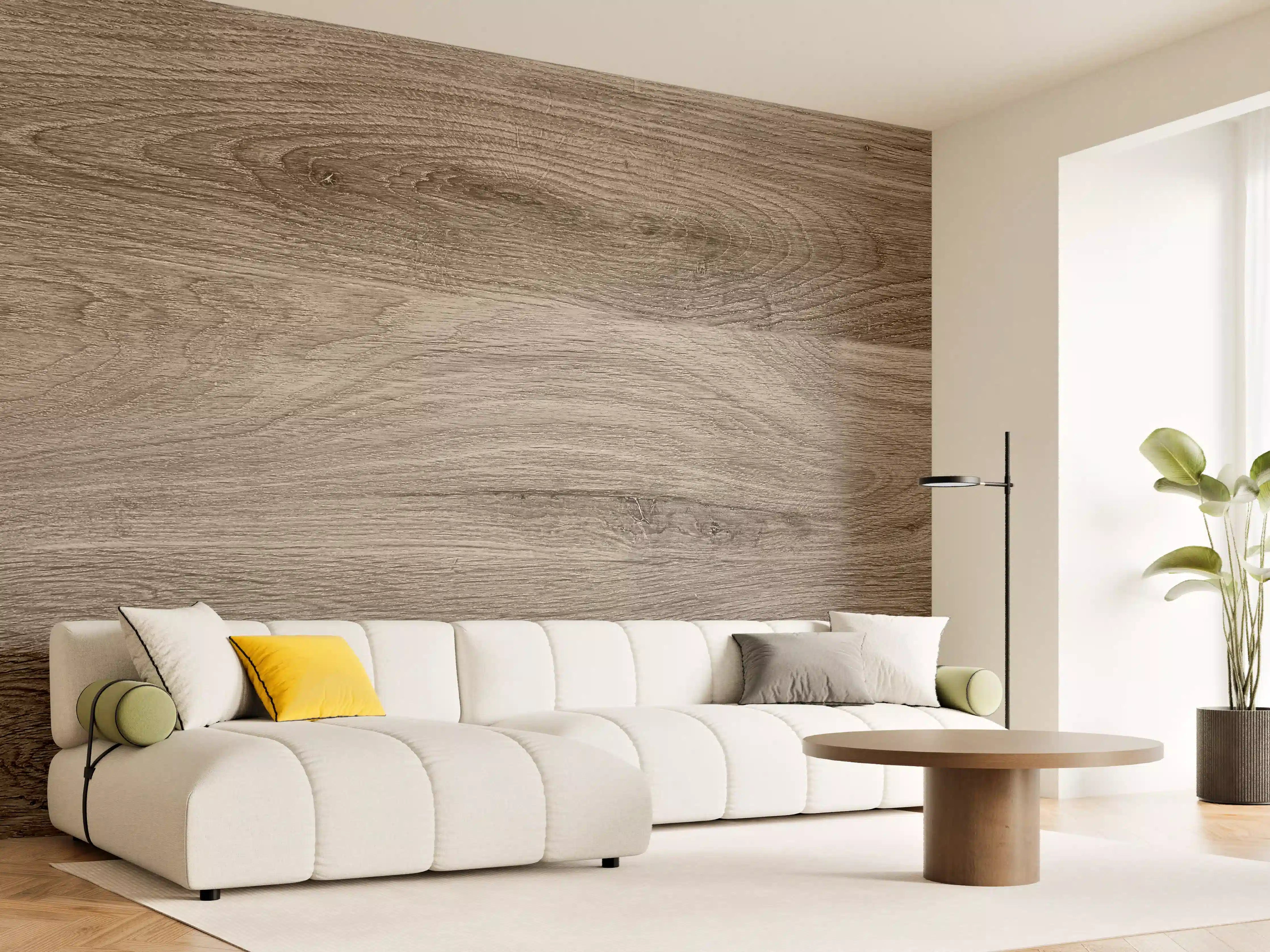 Wandverkleidung Wohnzimmer - Grauer Holzboden mit weißer Maserung