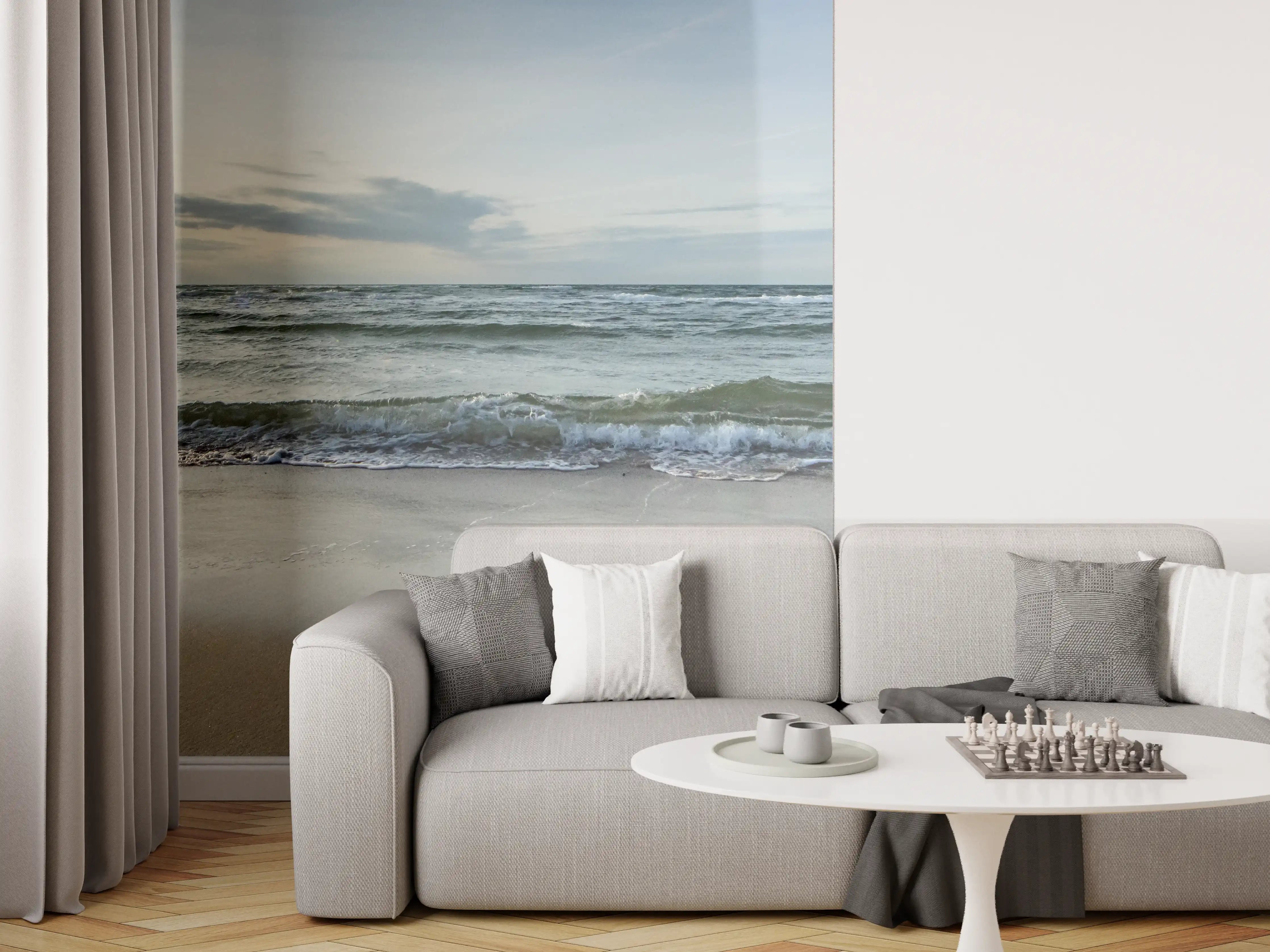 Wandverkleidung Wohnzimmer - Grauer Horizont beim Meeresabend
